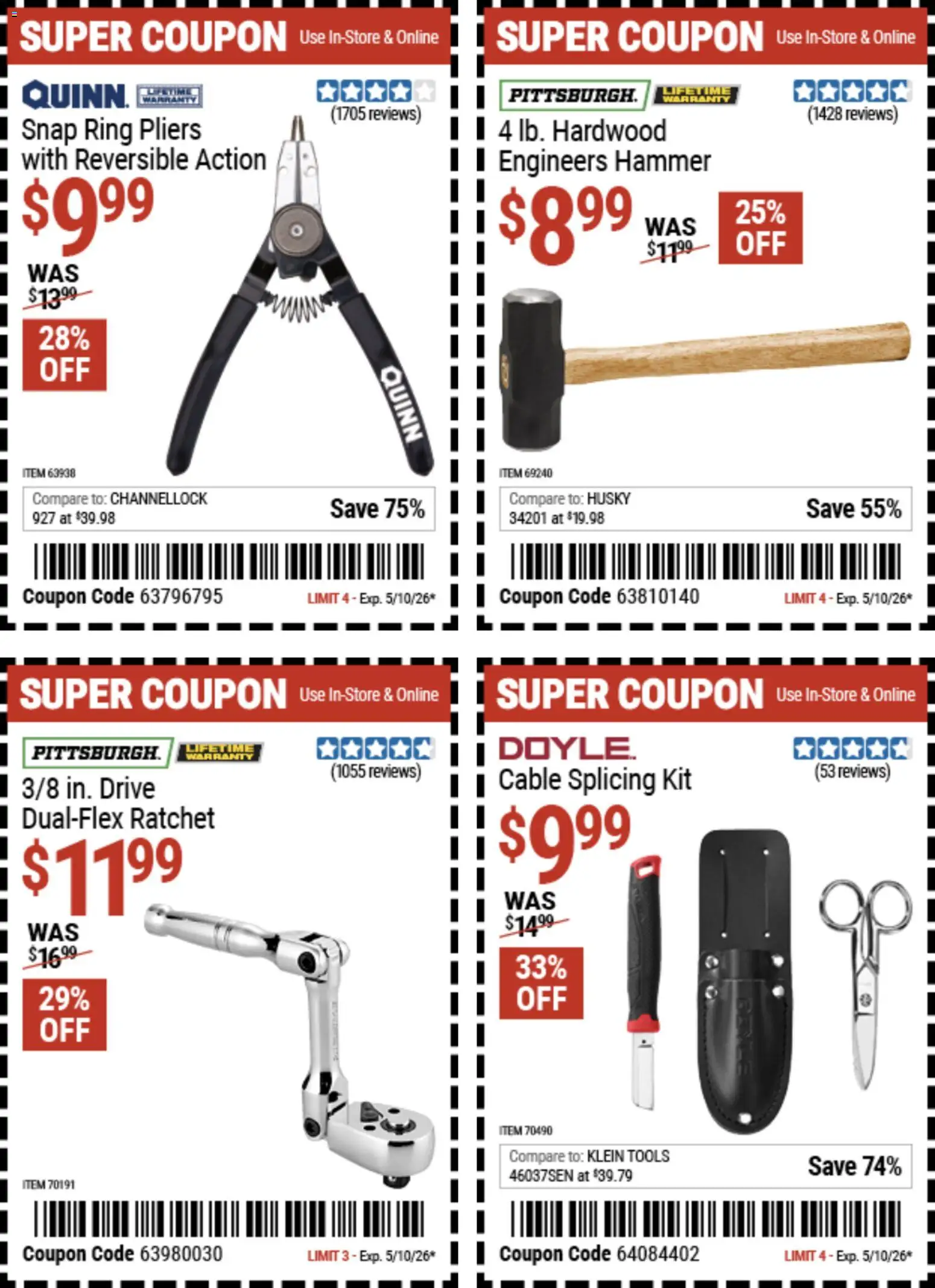 Harbor Freight Weekly Ad - valid from 27.04.2026 | Page: 4 | Products: Ring, Ratchet, Hammer, Cable
