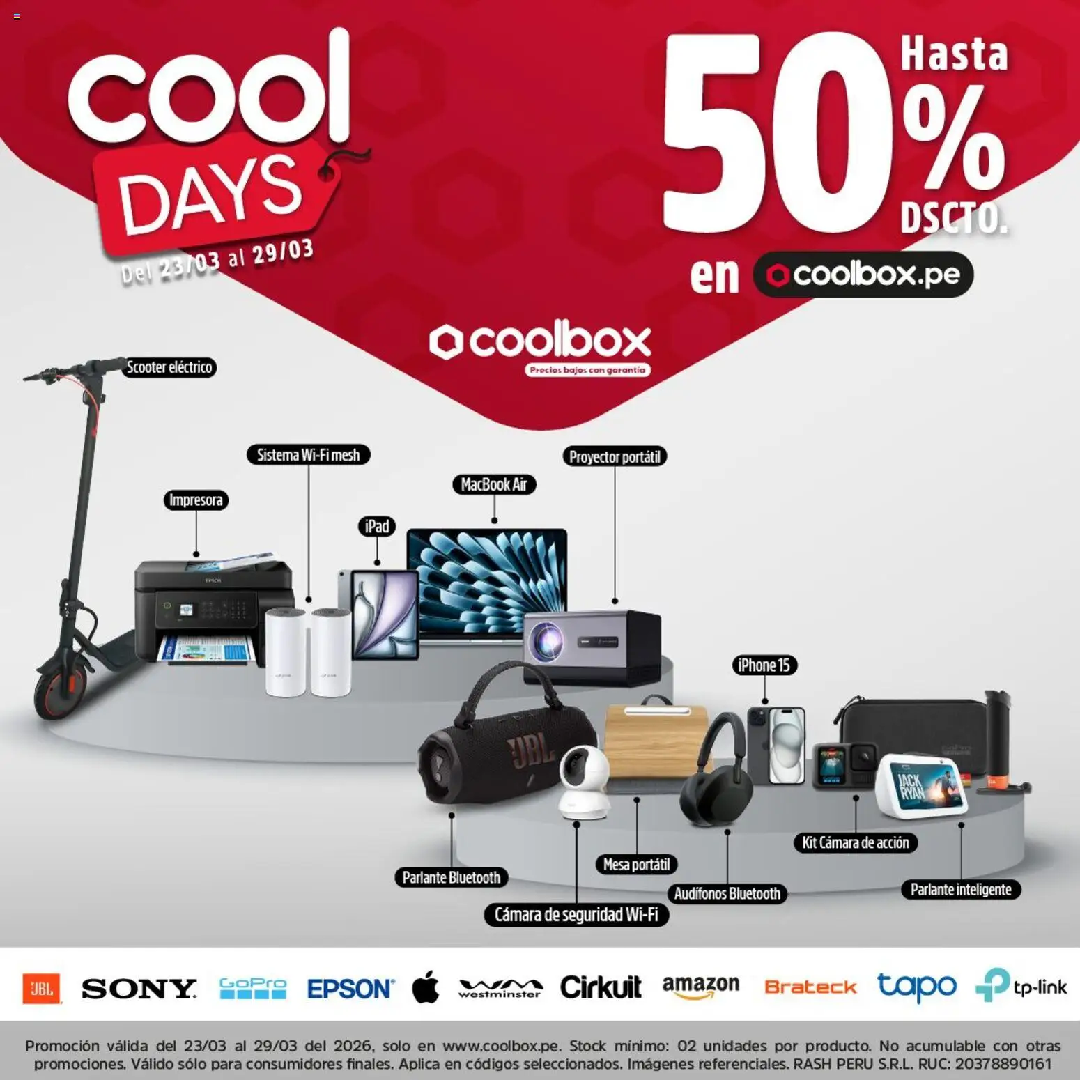 Catálogo Coolbox válido desde 23.03.2026 | Página: 1 | Productos: Mesa, Impresora, Audífonos, Cámara