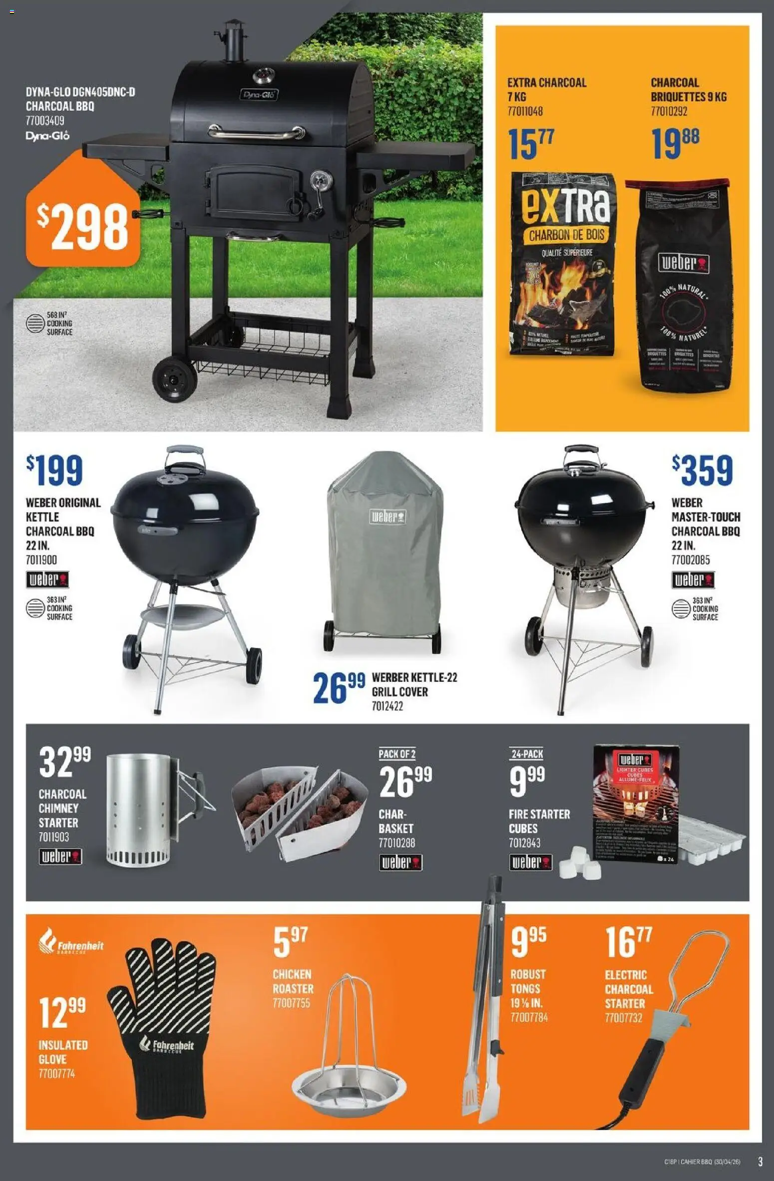 Canac flyer valid from 30.04.2026 | Page: 3 | Products: Grill, Kettle, Basket, Chicken