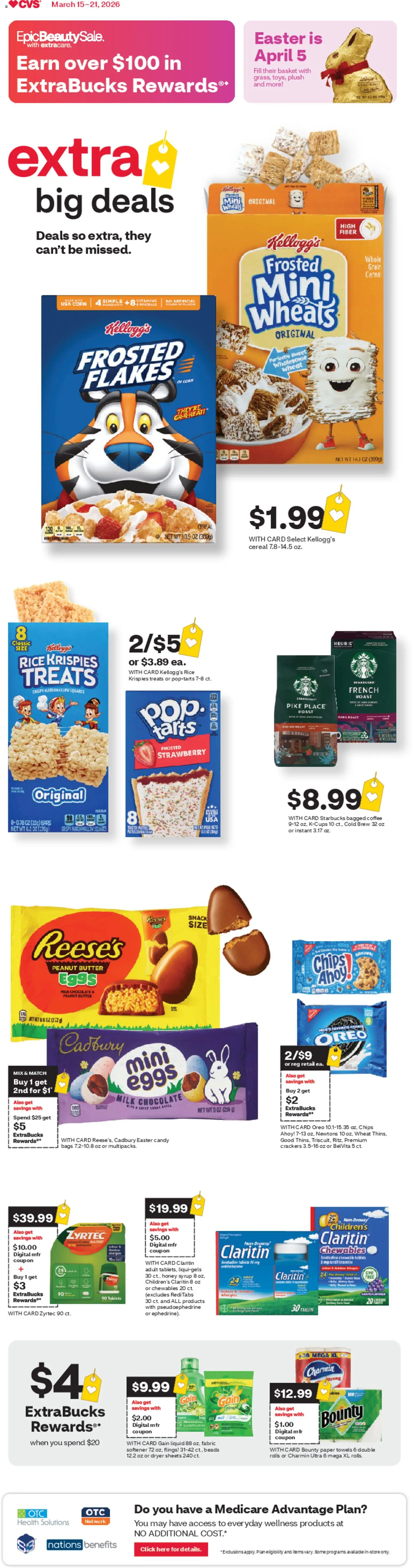 CVS Pharmacy Weekly Ad - valid from 15.03.2026 | Page: 1 | Products: Corn, Chocolate, Fabric softener, Dryer