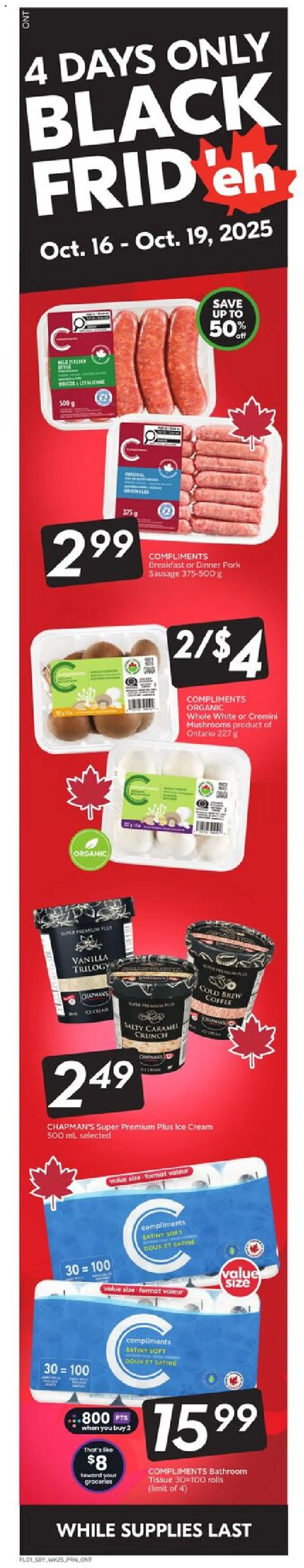 Sobeys flyer valid from 16.10.2025 | Page: 2 | Products: Cream, Ice cream, Coffee