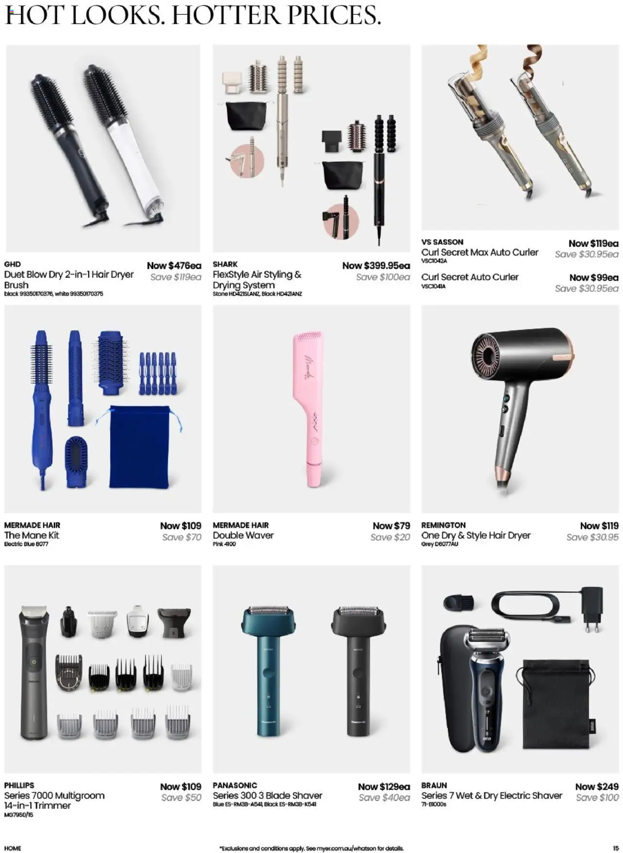 Myer catalogue - valid from 12.08.2025 | Page: 15 | Products: Brush, Dryer, Electric shaver, Hair dryer