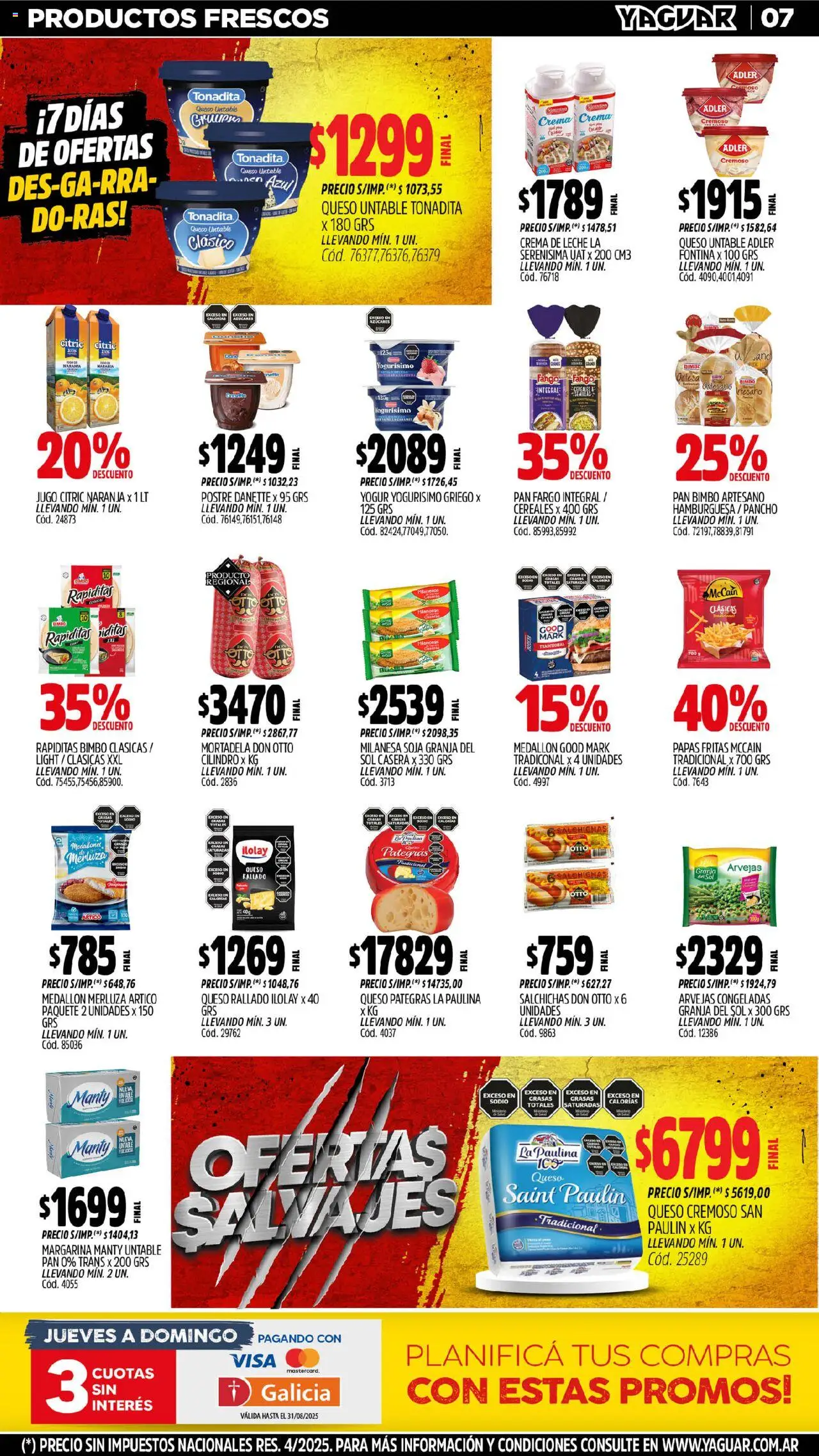 Yaguar - Jujuy │ válido desde el 04.08.2025 | Página: 7 | Productos: Mortadela, Arvejas, Cereales, Papas fritas