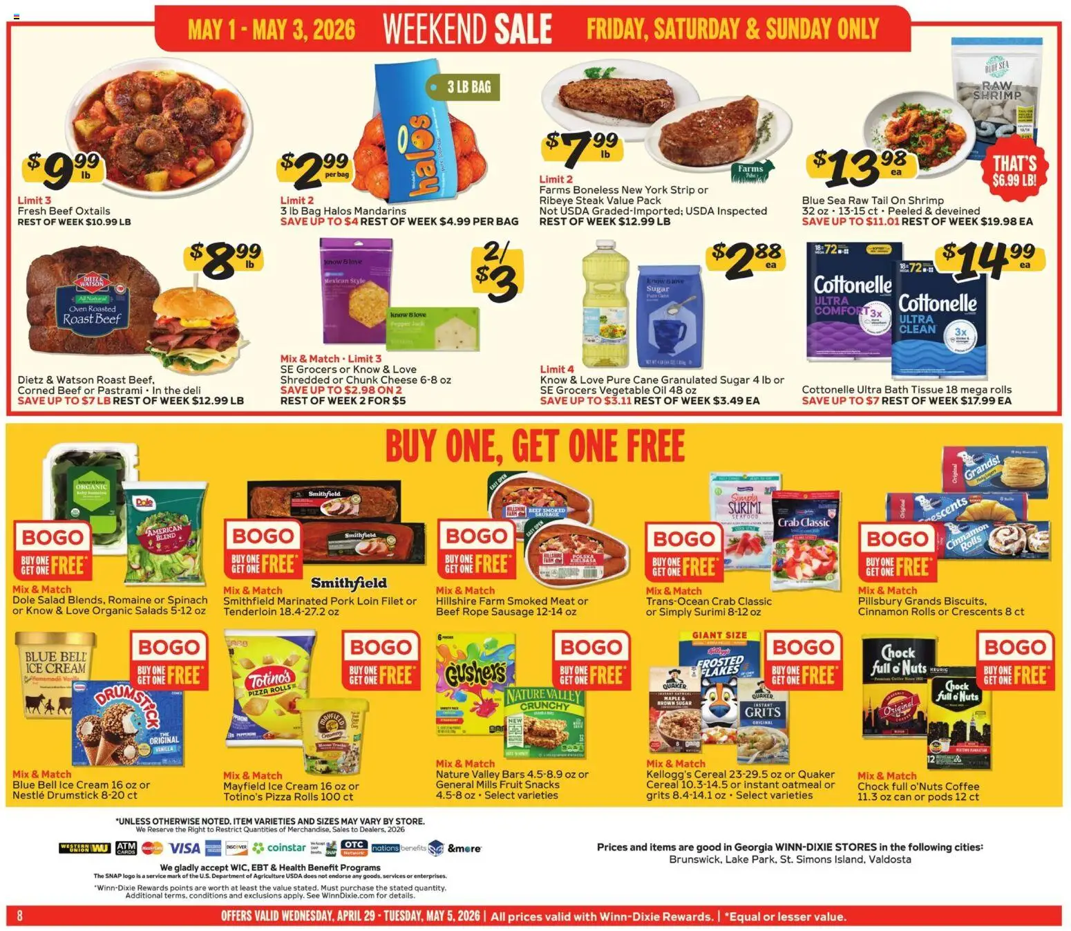 Winn Dixie Weekly Ad - valid from 29.04.2026 | Page: 8 | Products: Spinach, Ice cream, Sugar, Oven