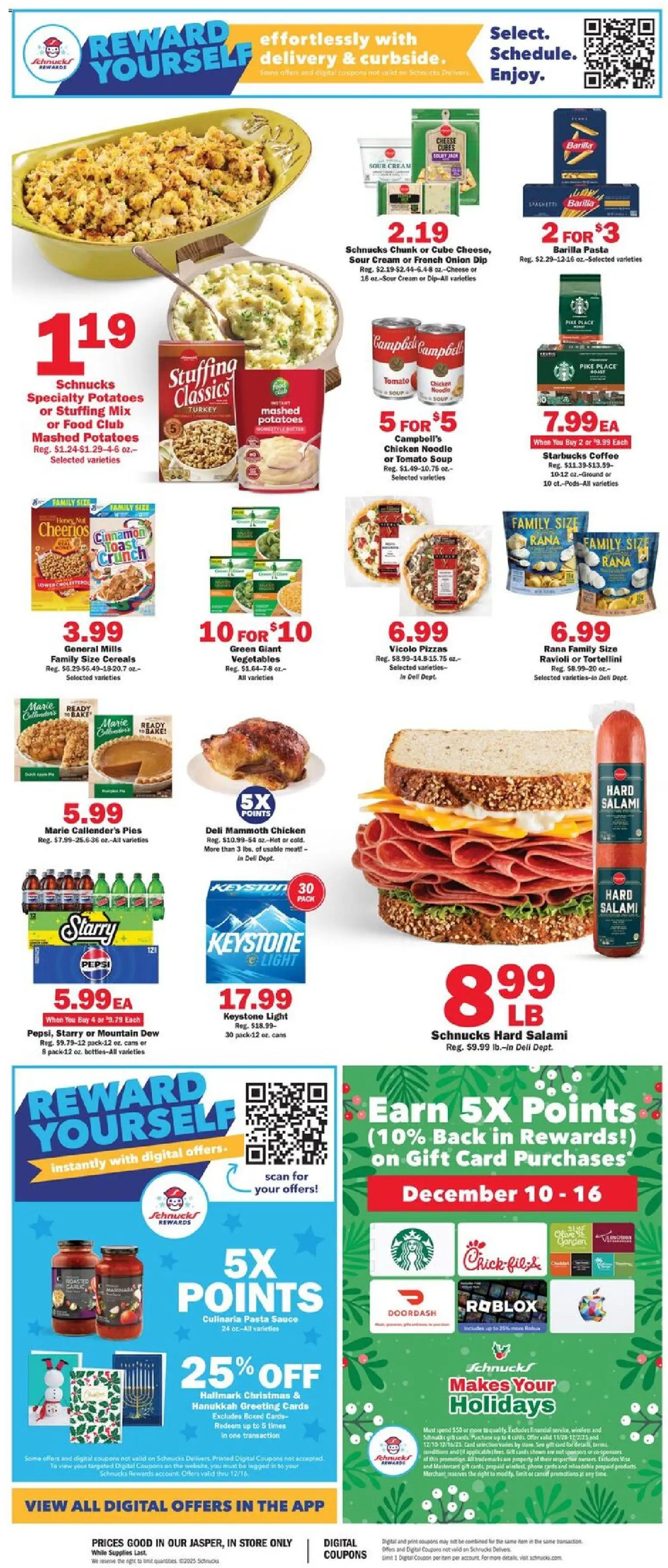 Schnucks Ad - valid from 10.12.2025 | Page: 2 | Products: Sour cream, Pasta, Vegetables, Onion