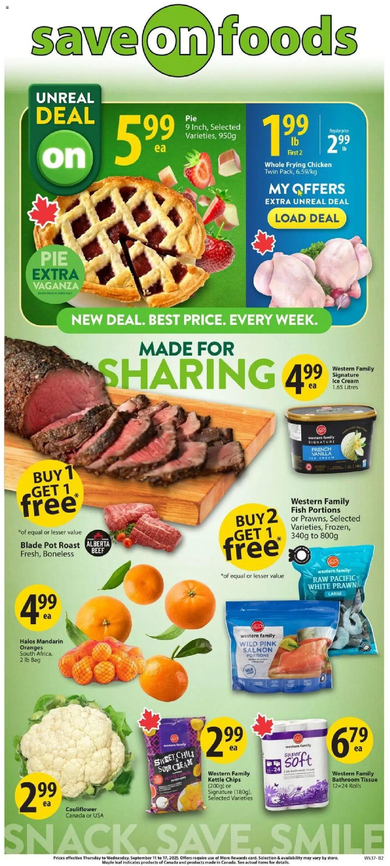 Save on foods flyer valid from 11.09.2025 | Page: 4 | Products: Cream, Bag, Kettle, Chicken