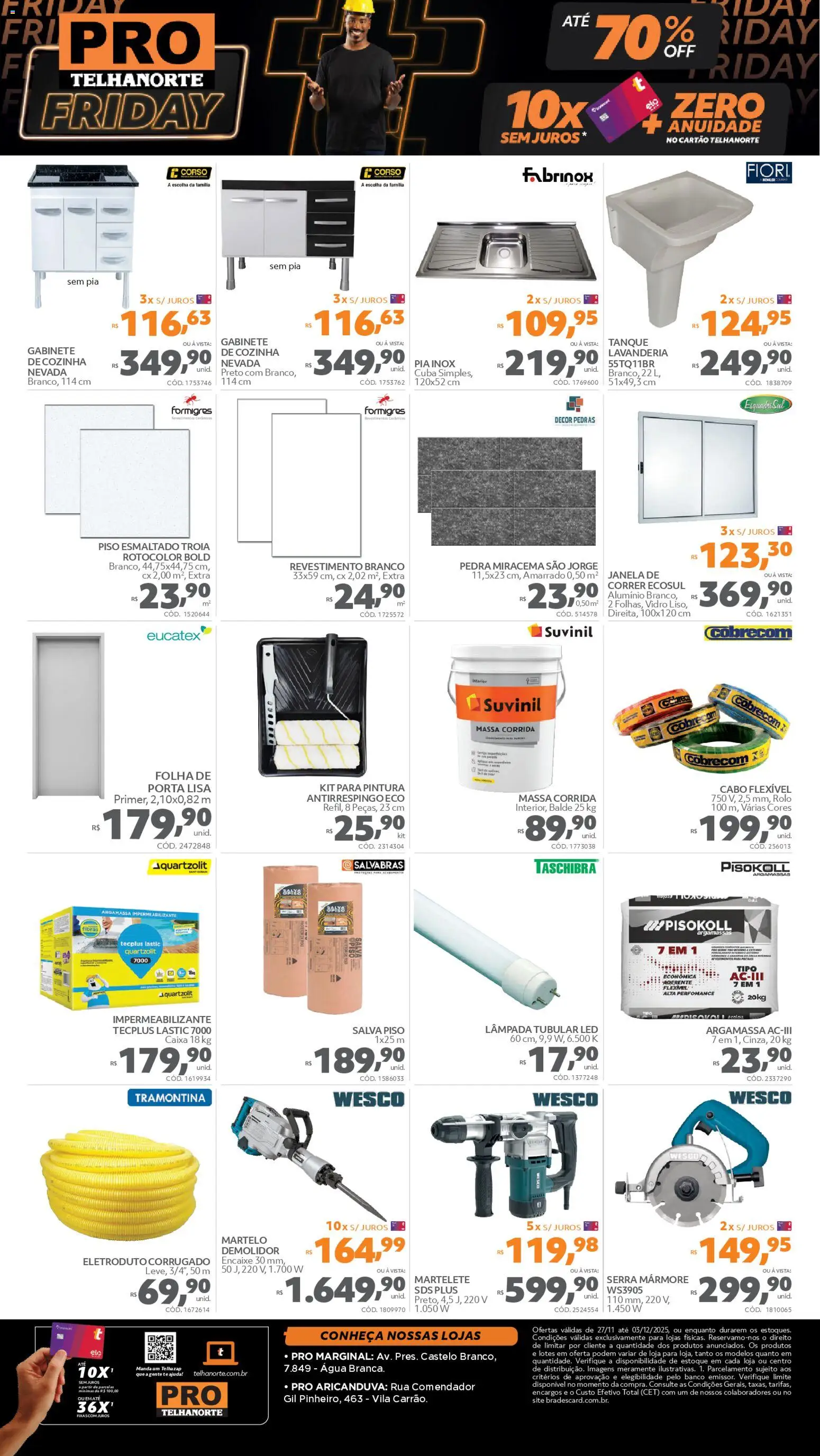 Telhanorte Folheto - válido de 27.11.2025 | Página: 2 | Produtos: Argamassa, Impermeabilizante, Massa corrida, Massa