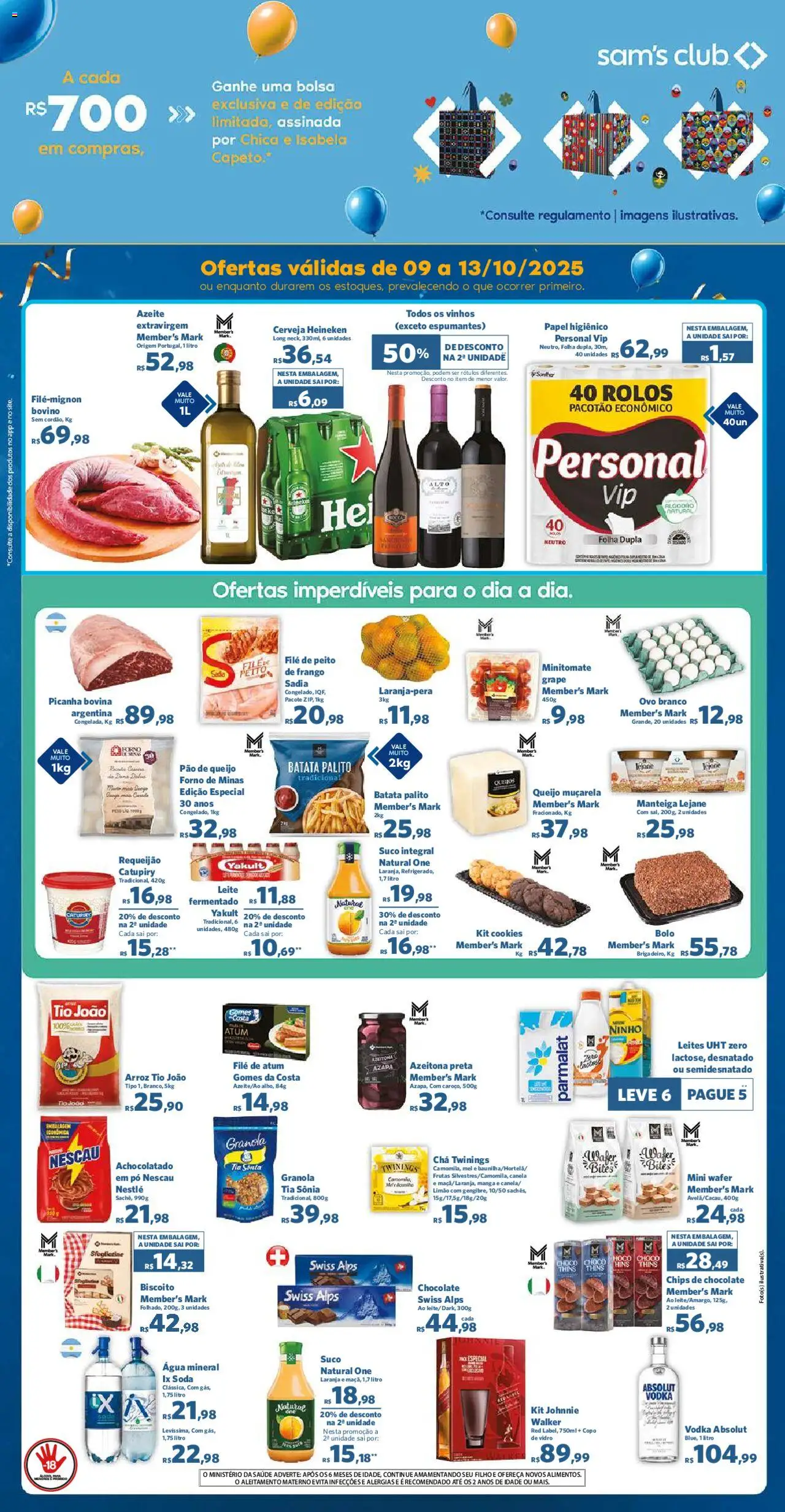 Sam's Club Folheto - válido de 09.10.2025 | Página: 2 | Produtos: Queijo, Azeite, Papel higiênico, Peito de frango