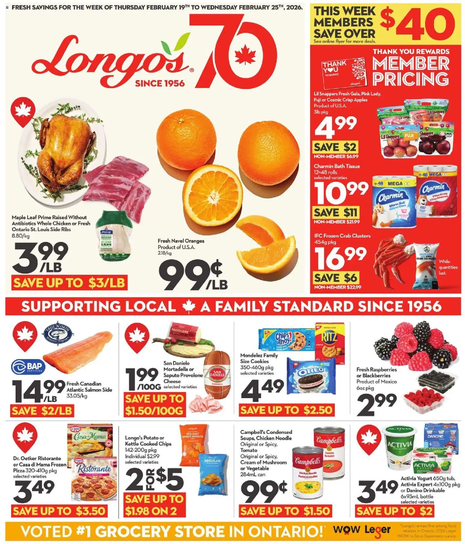 Longo's flyer valid from 19.02.2026 | Page: 1 | Products: Chips, Cookies, Kettle, Cheese