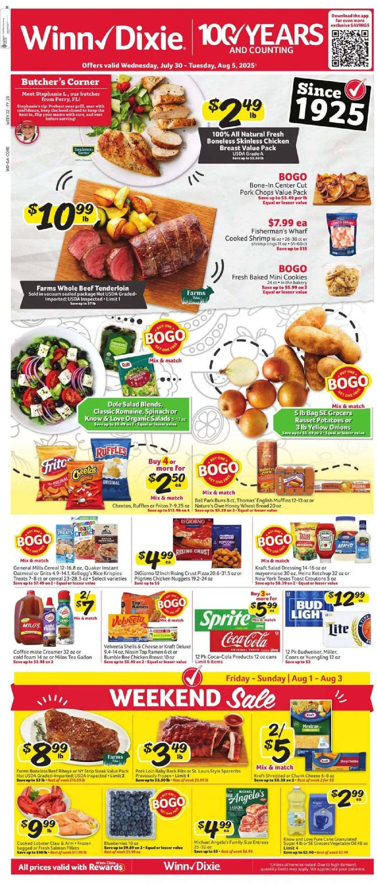 Winn Dixie Weekly Ad - valid from 30.07.2025 | Page: 1 | Products: Bakery, Coffee, Potatoes, Mayonnaise