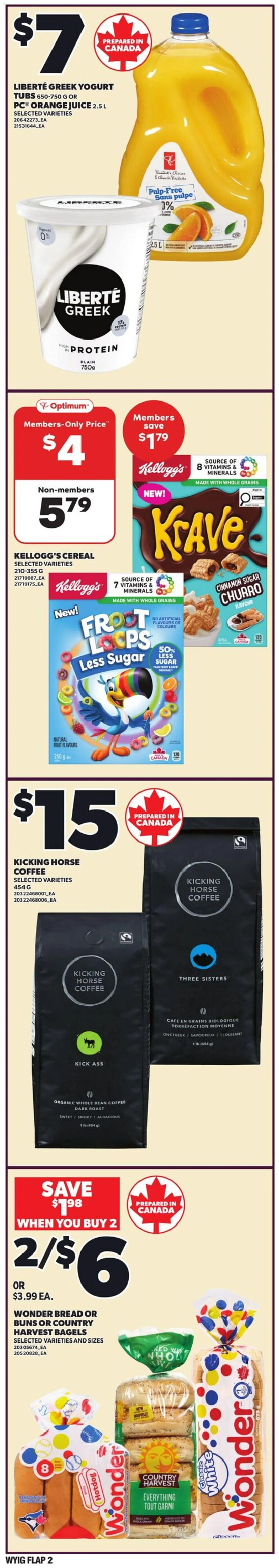 Loblaws flyer valid from 09.04.2026 | Page: 2 | Products: Yogurt, Bread, Coffee, Juice