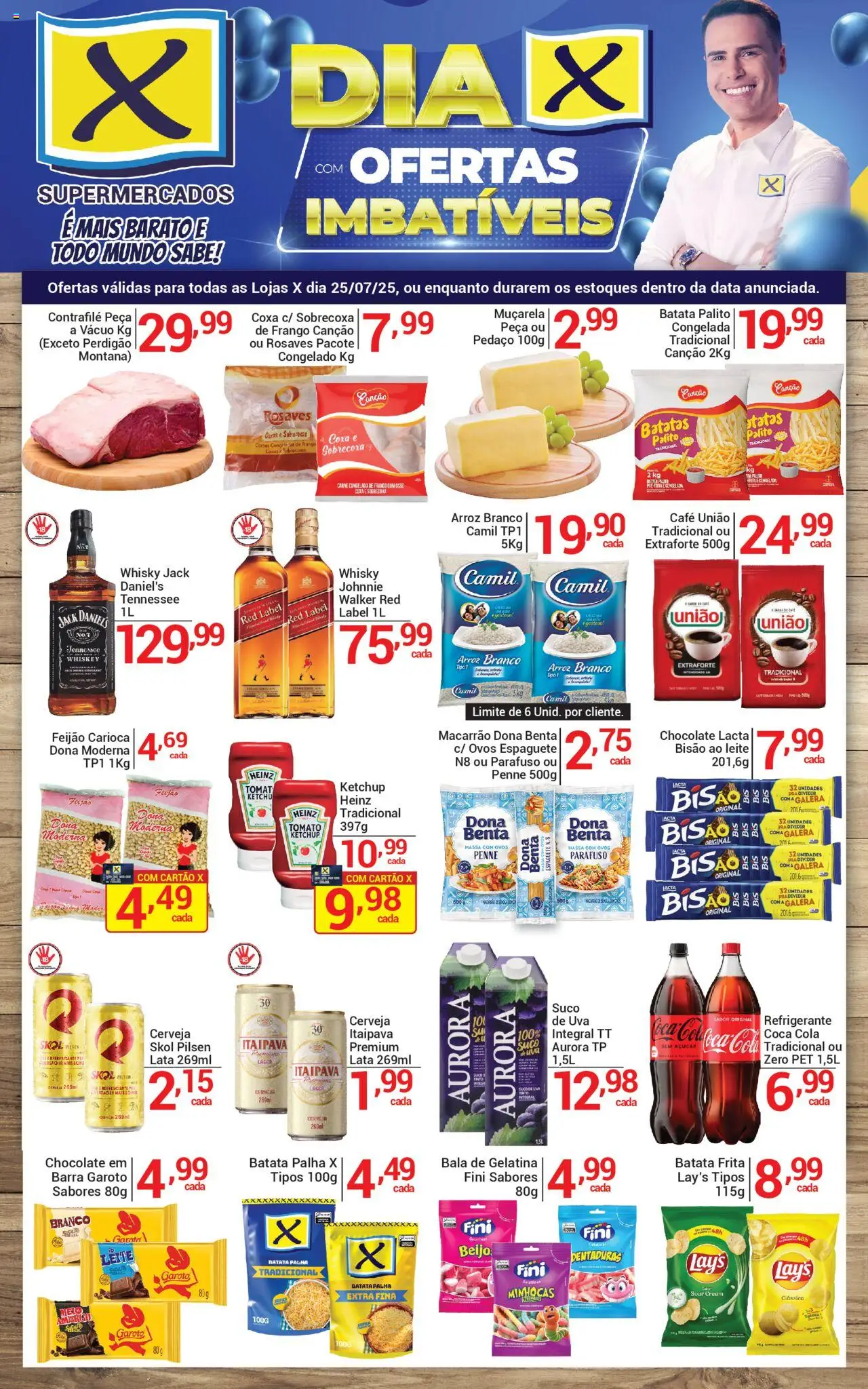 X Supermercados Folheto - válido de 25.07.2025 | Página: 1 | Produtos: Whisky, Café, Ketchup, Refrigerante
