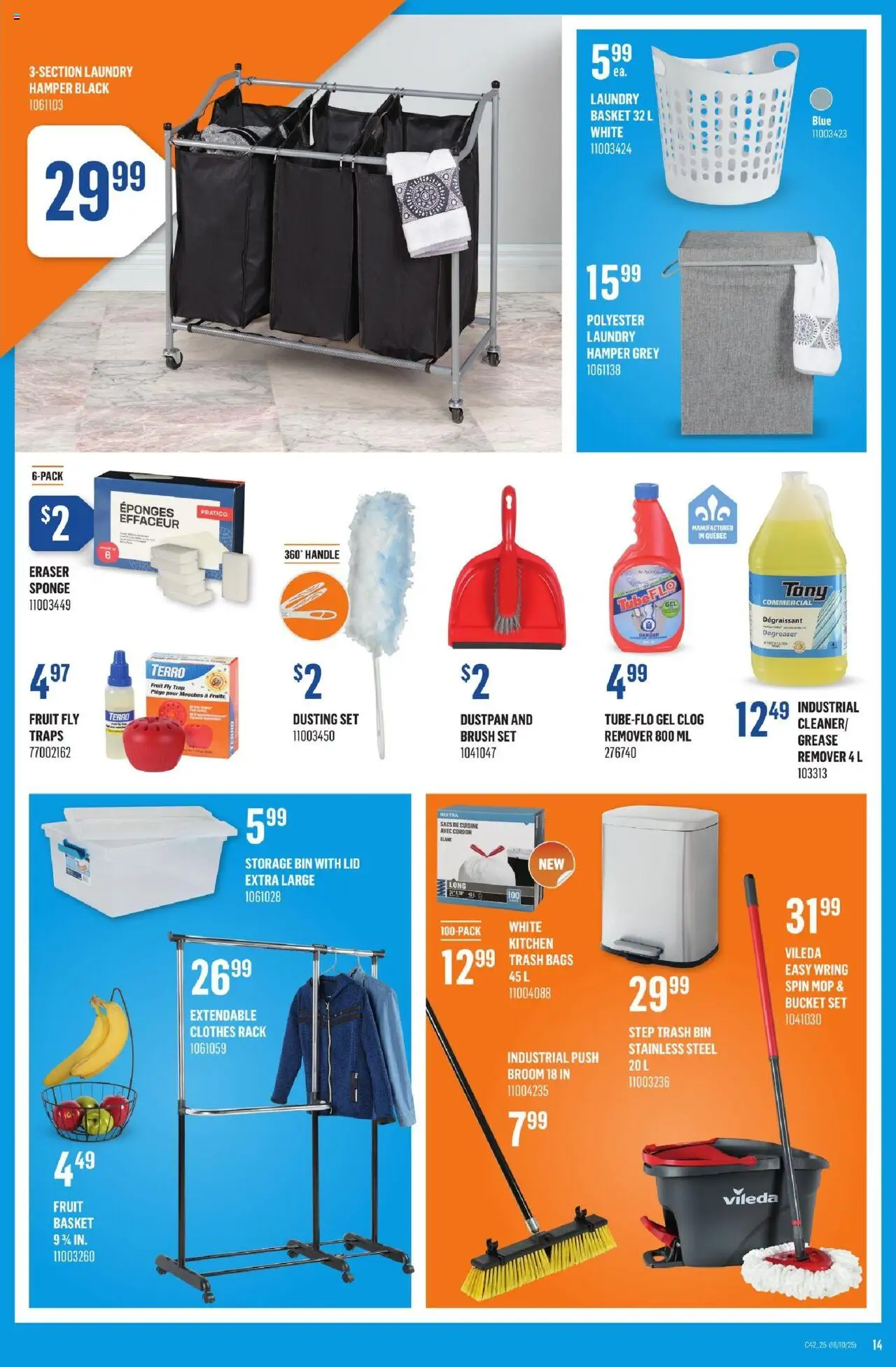 Canac flyer valid from 16.10.2025 | Page: 14 | Products: Brush, Sponge, Basket, Clothes