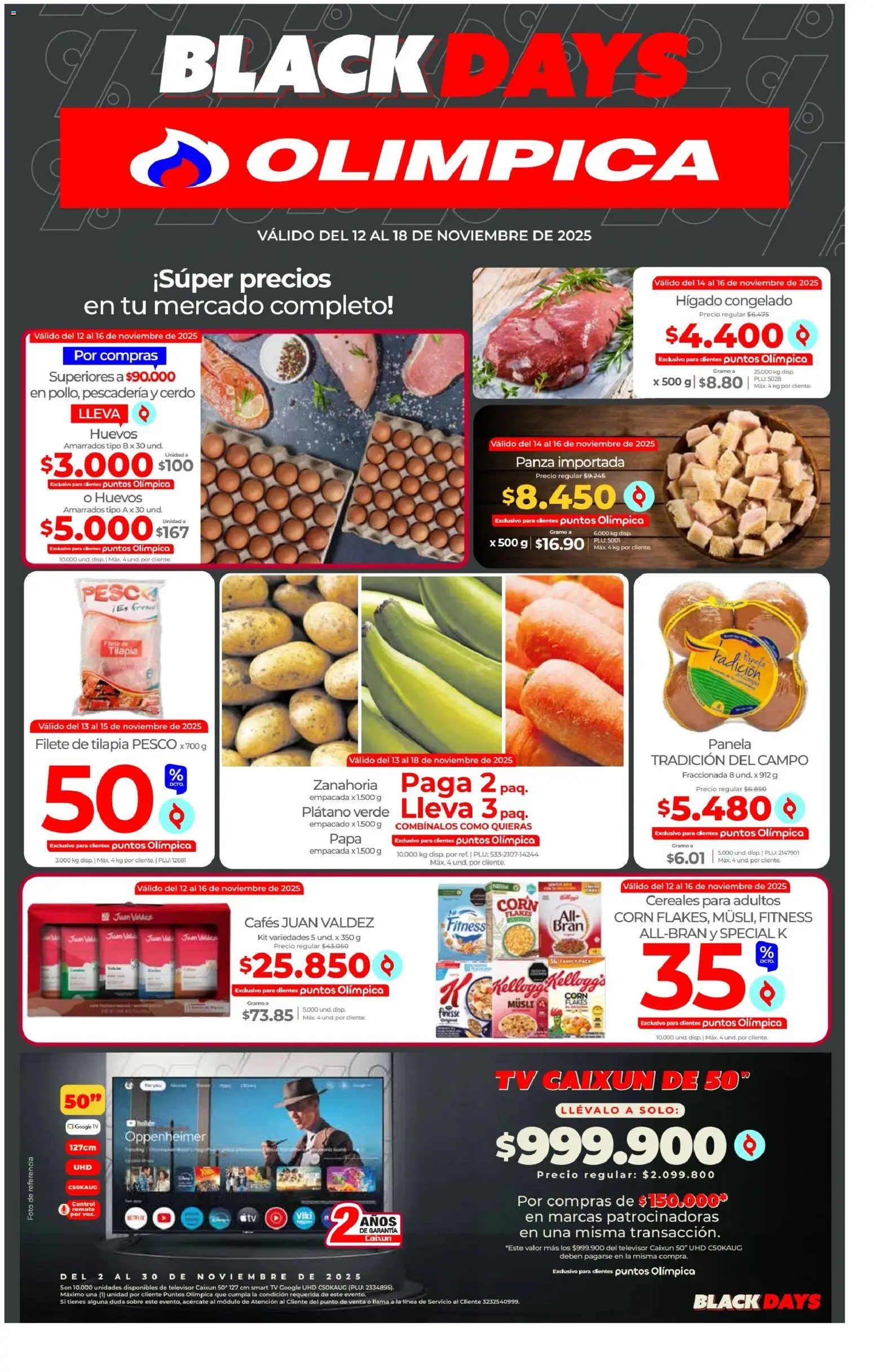 Olímpica revista - valida desde el 12.11.2025 | Página: 1 | Productos: Cereales, Zanahoria, Control remoto, Panela