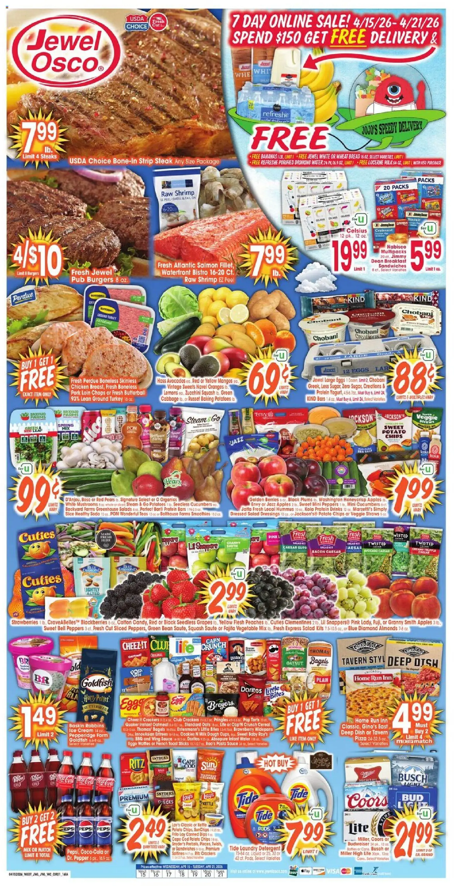 Jewel Osco Weekly Ad - IA - valid from 15.04.2026 | Page: 1 | Products: Squash, Ice cream, Grapes, Kettle