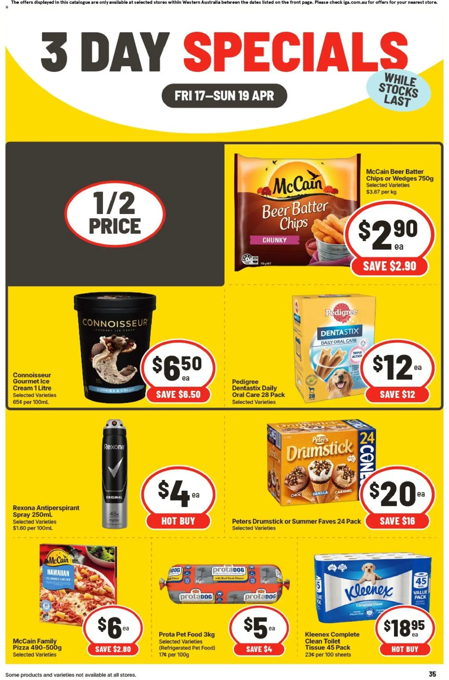 IGA catalogue - valid from 17.04.2026 | Page: 3 | Products: Toilet, Pizza, Beer, Antiperspirant