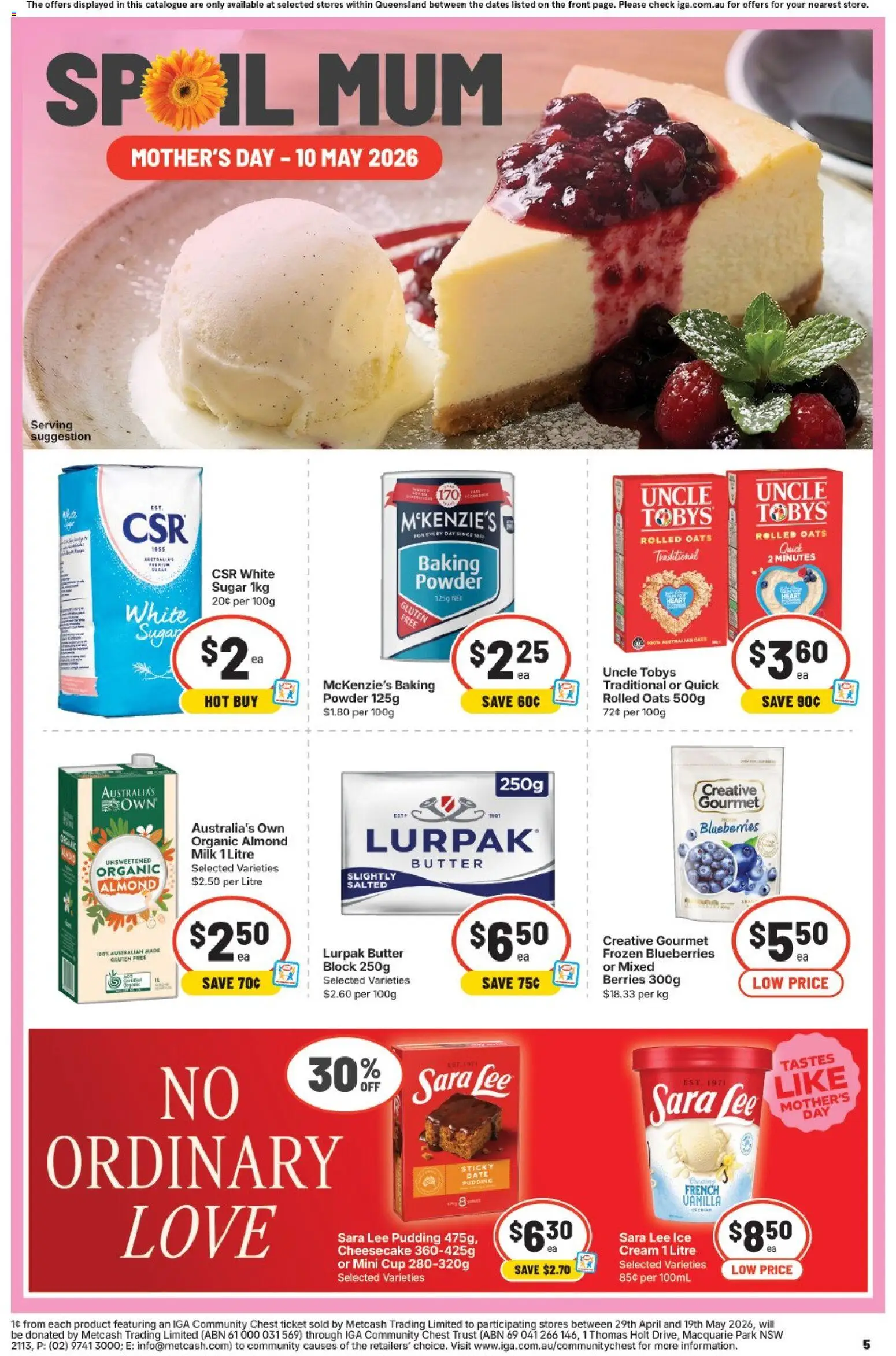 IGA catalogue - valid from 29.04.2026 | Page: 5 | Products: Milk, Oats, Pudding, Sugar