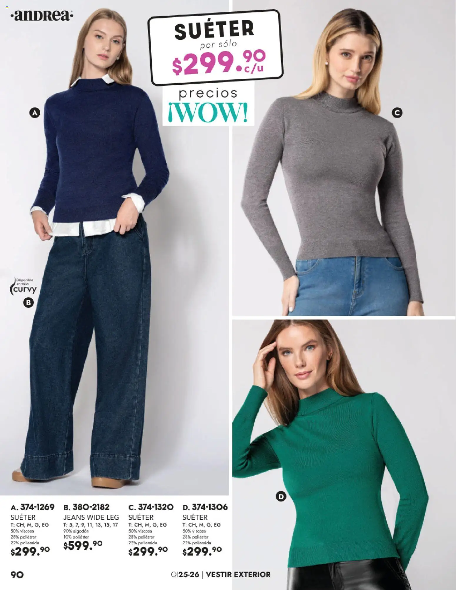 Nuevas ofertas de Andrea válidas en toda la República Mexicana desde el 26.11.2025. ¡Encuentra las mejores ofertas en Andrea catálogo Vestir! | Página: 90 | Productos: Suéter, Algodón