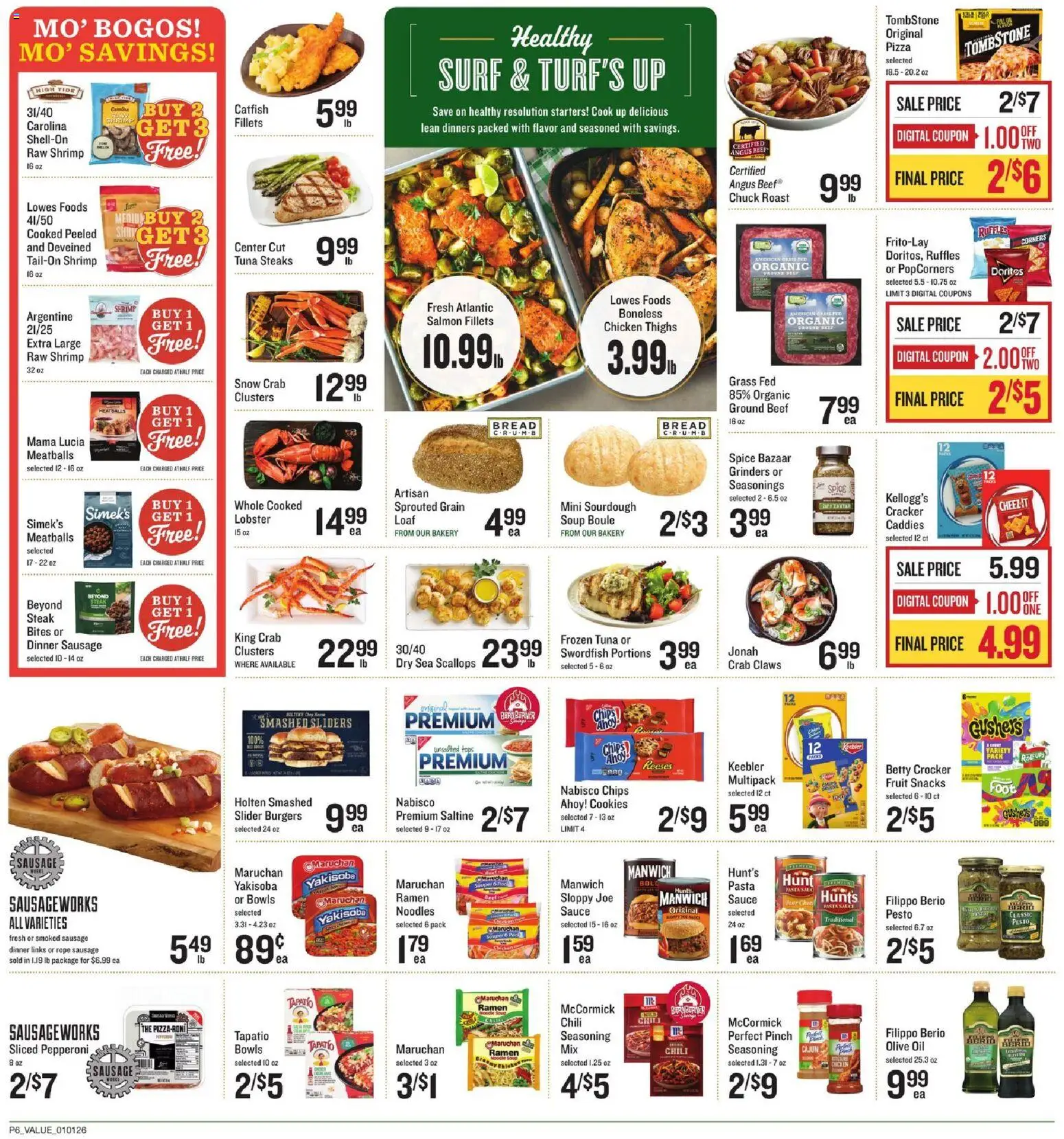 Lowes Foods Weekly Ad - NC - valid from 01.01.2026 | Page: 7 | Products: Pizza, Chips, Cookies, Sausage