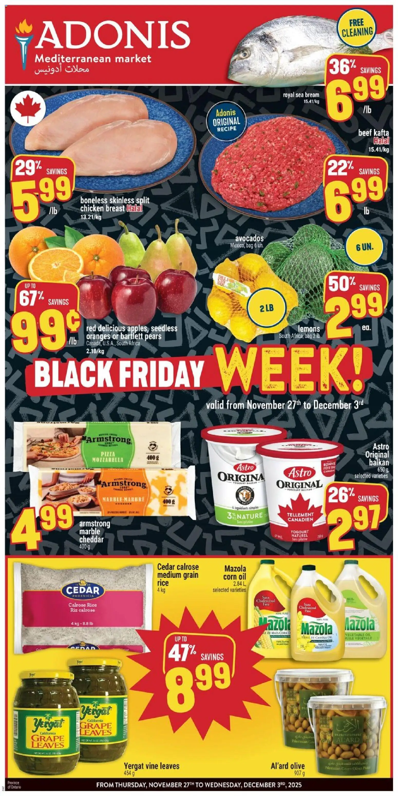 Adonis flyer valid from 27.11.2025 | Page: 1 | Products: Rice, Beef, Bag, Oranges
