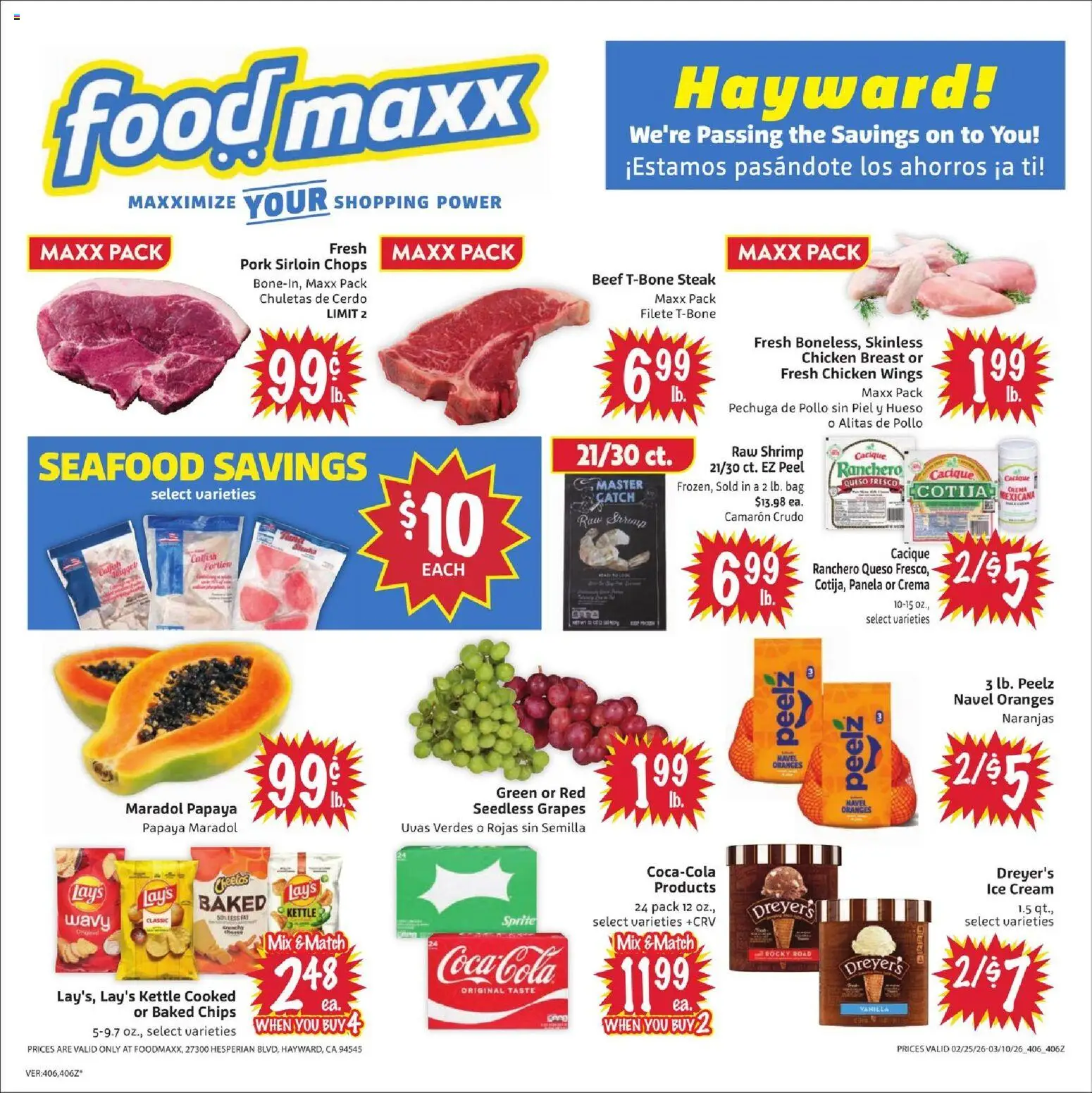 FoodMaxx Weekly Ad - valid from 25.02.2026 | Page: 1 | Products: Pork, Chips, Cream, Bag