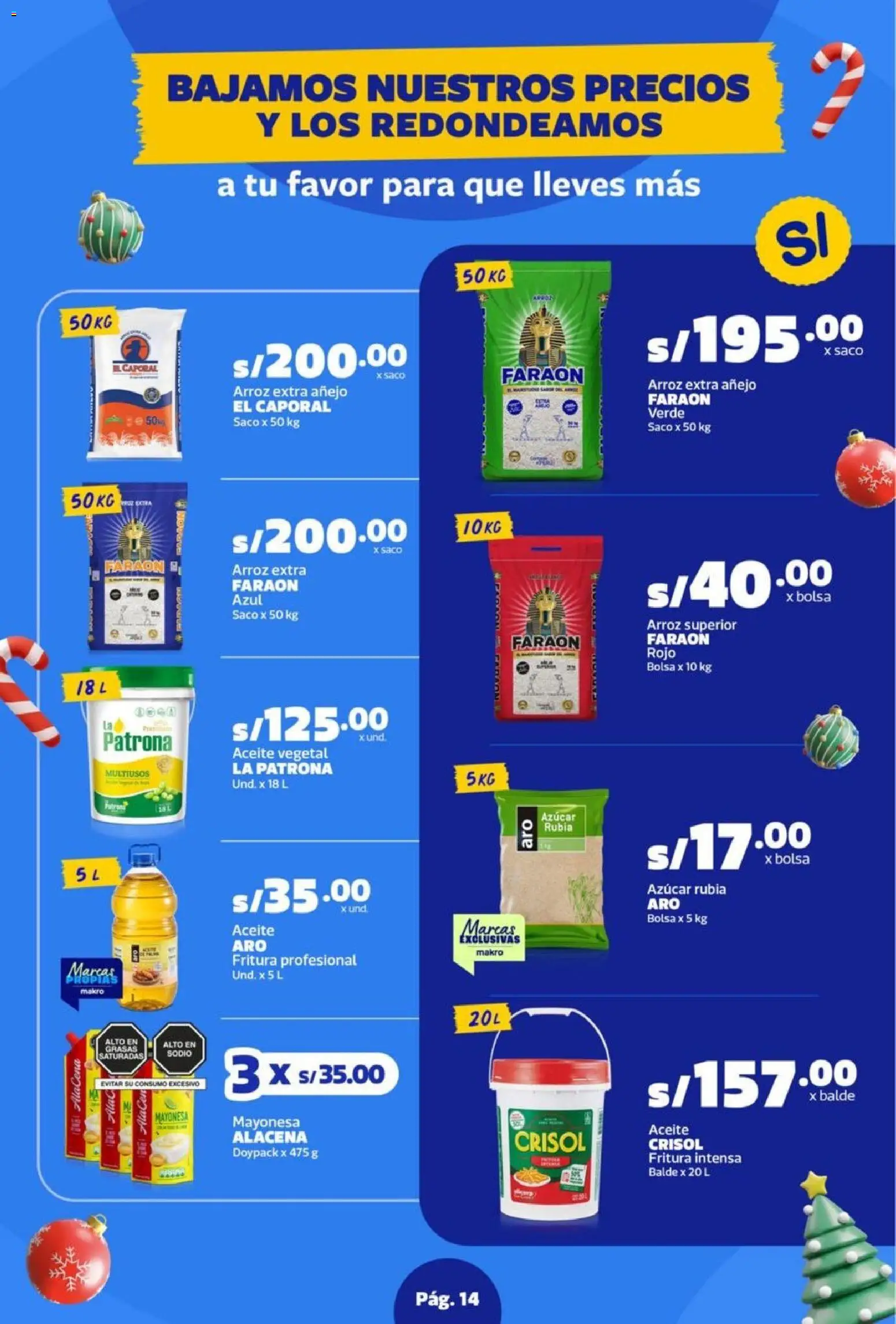 Catálogo Makro válido desde 06.11.2025 | Página: 14 | Productos: Aceite, Arroz, Saco, Bolsa