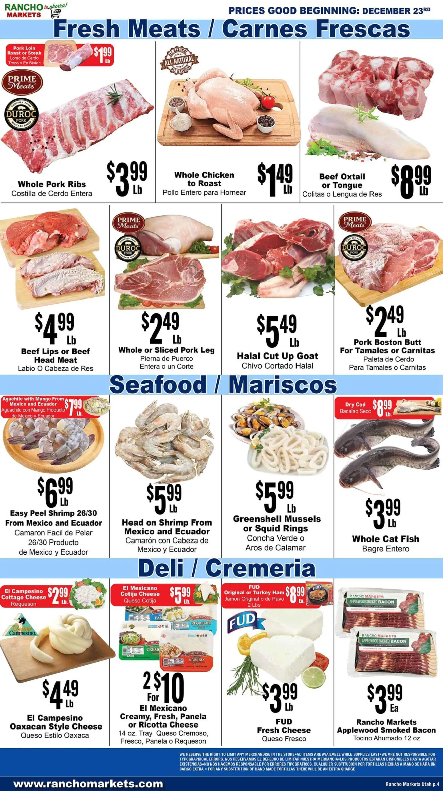 Rancho Markets Weekly Ad - valid from 23.12.2025 | Page: 4 | Products: Fish, Beef, Cottage cheese, Mango