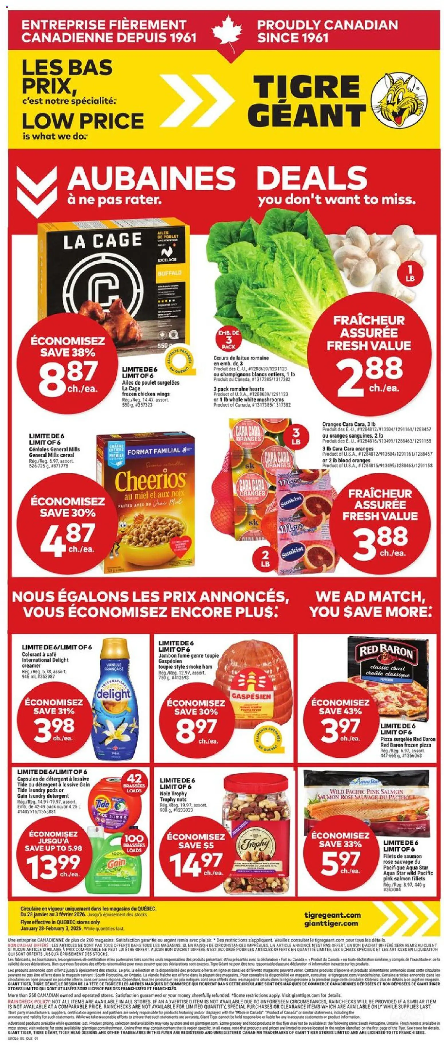 Giant Tiger flyer valid from 28.01.2026 | Page: 1 | Products: Nuts, Chicken wings, Detergent, Oranges
