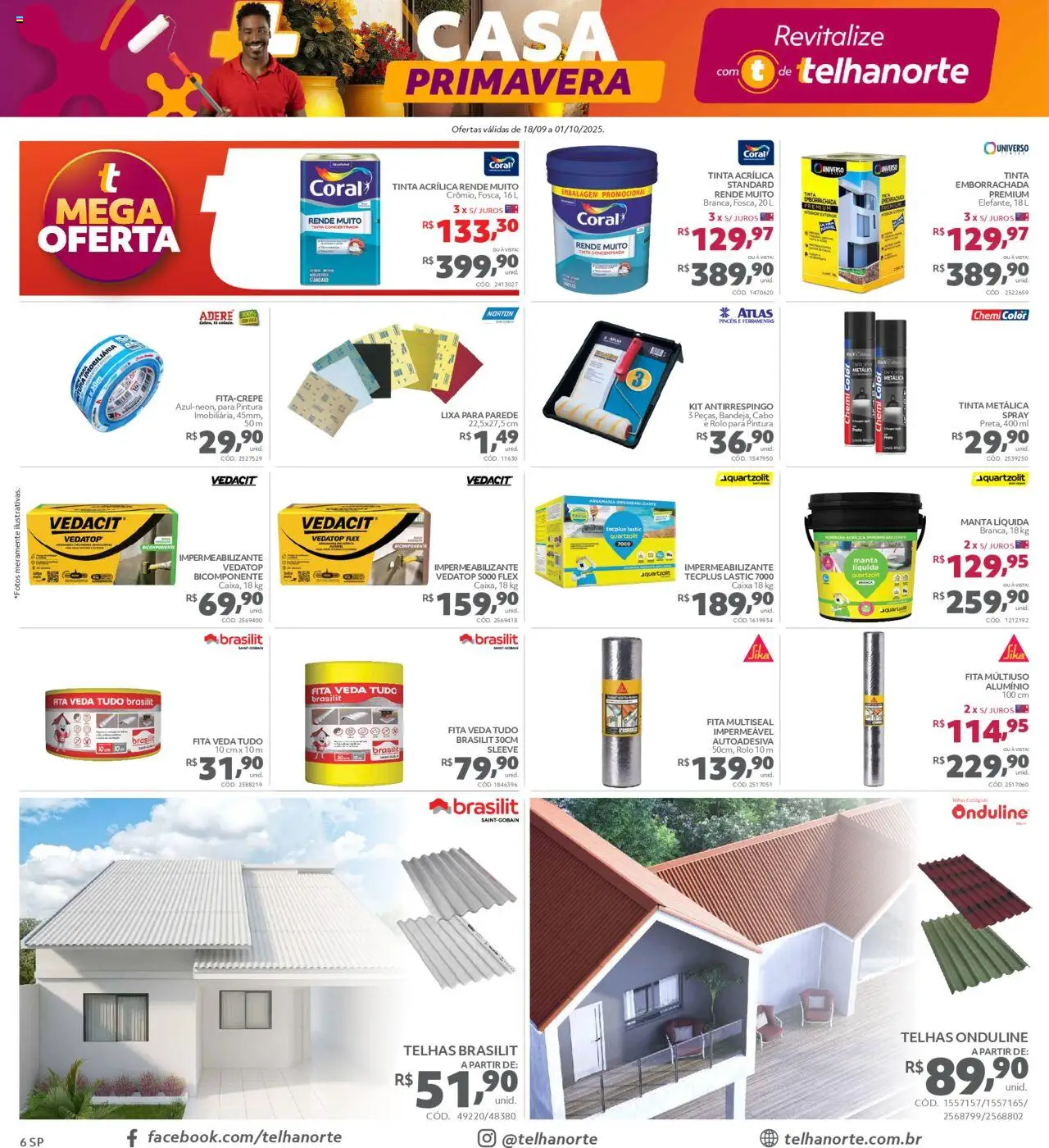 Telhanorte Folheto - válido de 18.09.2025 | Página: 6 | Produtos: Argamassa, Telhas, Lixa, Tinta