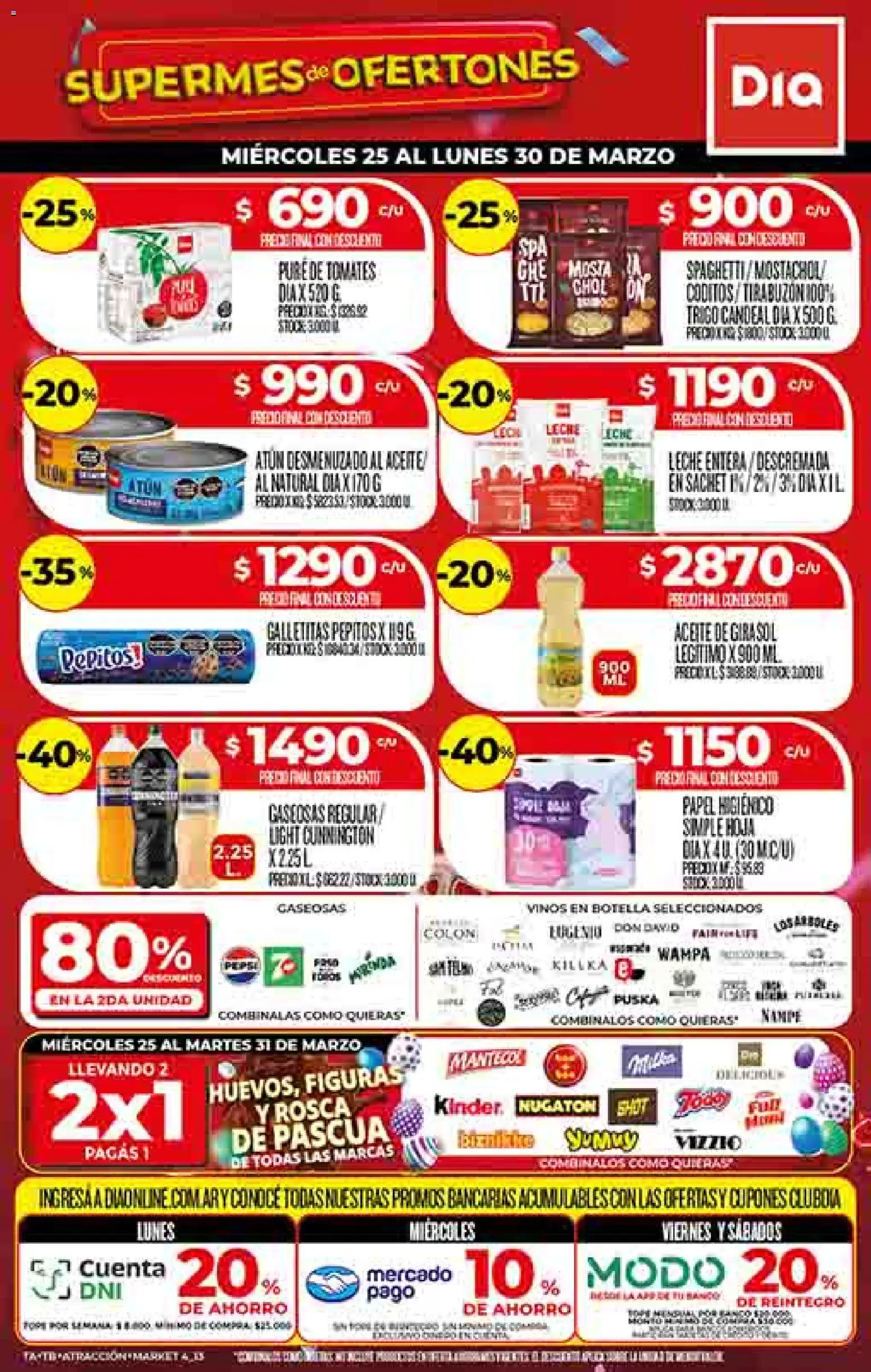 Supermercado DIA Ofertas │ válido desde el 25.03.2026 | Página: 1 | Productos: Papel higiénico, Botella, Galletitas, Aceite