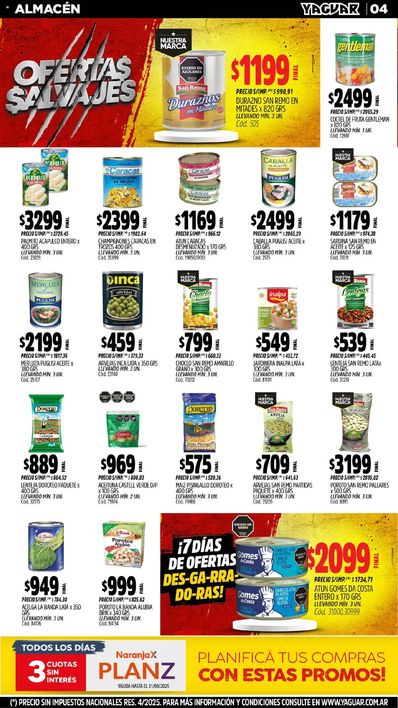 Yaguar - Santa Fe │ válido desde el 11.08.2025 | Página: 4 | Productos: Arveja, Durazno, Aceite, Arvejas