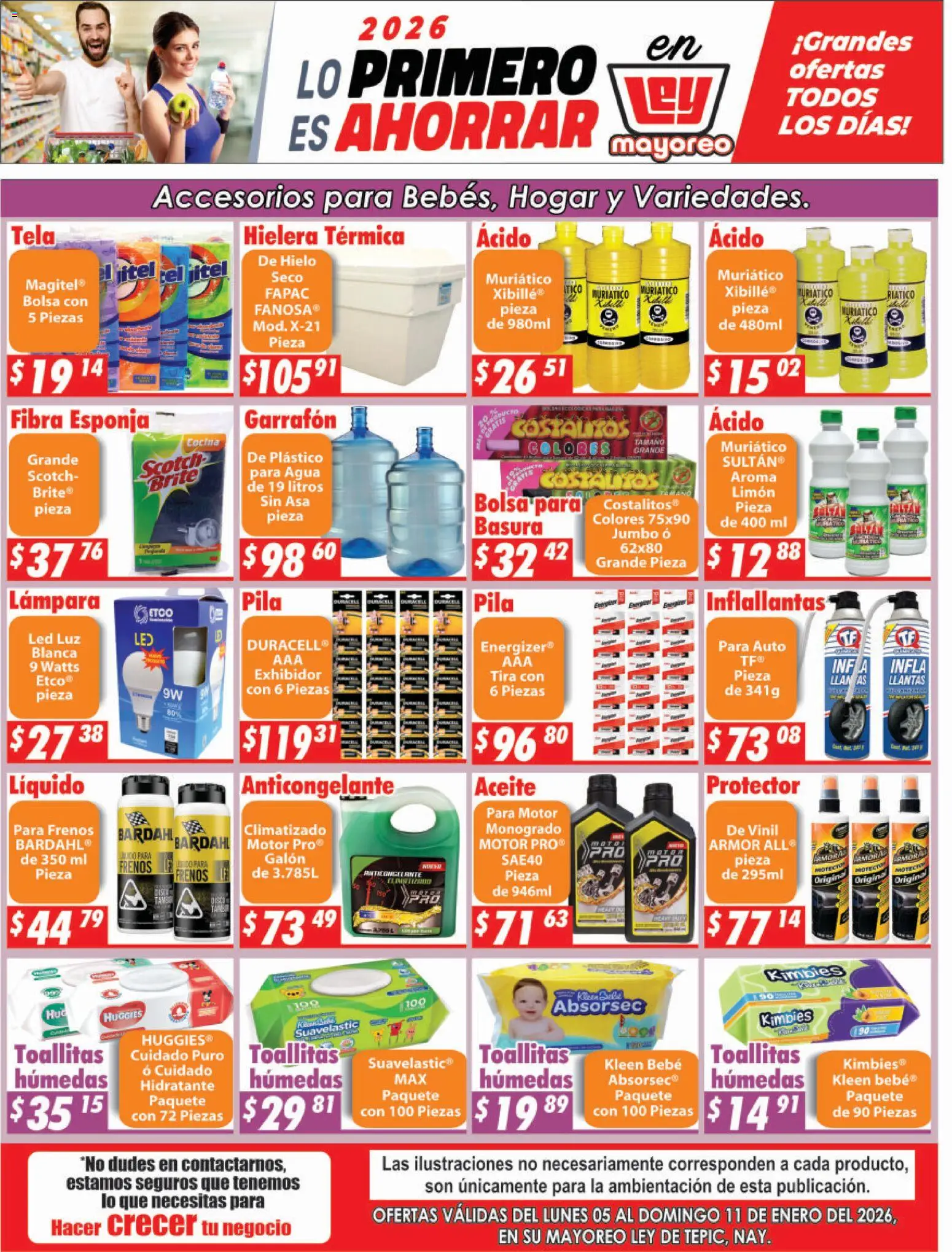 Nuevas ofertas de Casa Ley válidas en toda la República Mexicana desde el 05.01.2026. ¡Encuentra las mejores ofertas en Casa Ley folleto Tepic! | Página: 1 | Productos: Esponja, Agua, Toallitas húmedas, Lámpara