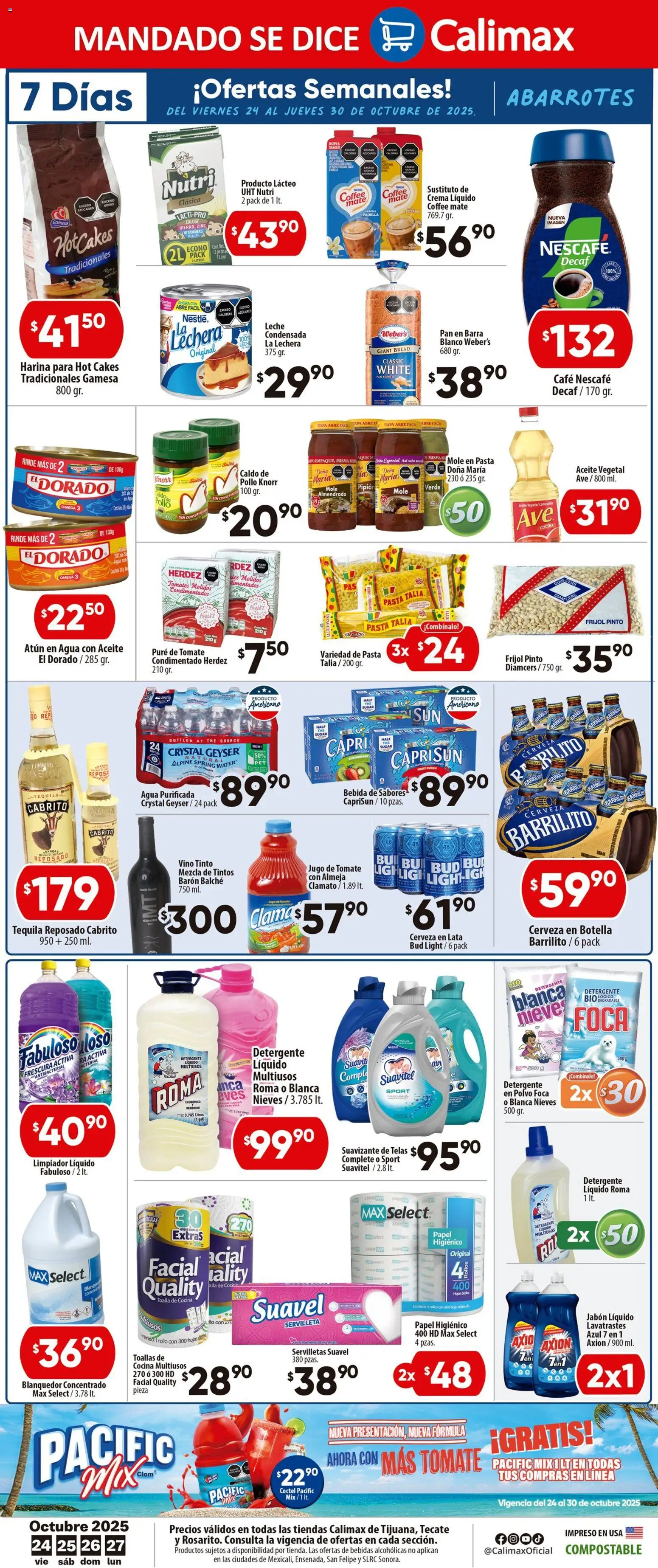 Nuevas ofertas de Calimax válidas en toda la República Mexicana desde el 24.10.2025. ¡Encuentra las mejores ofertas en Calimax - Folleto Tijuana! | Página: 6 | Productos: Detergente, Atún, Agua, Tequila