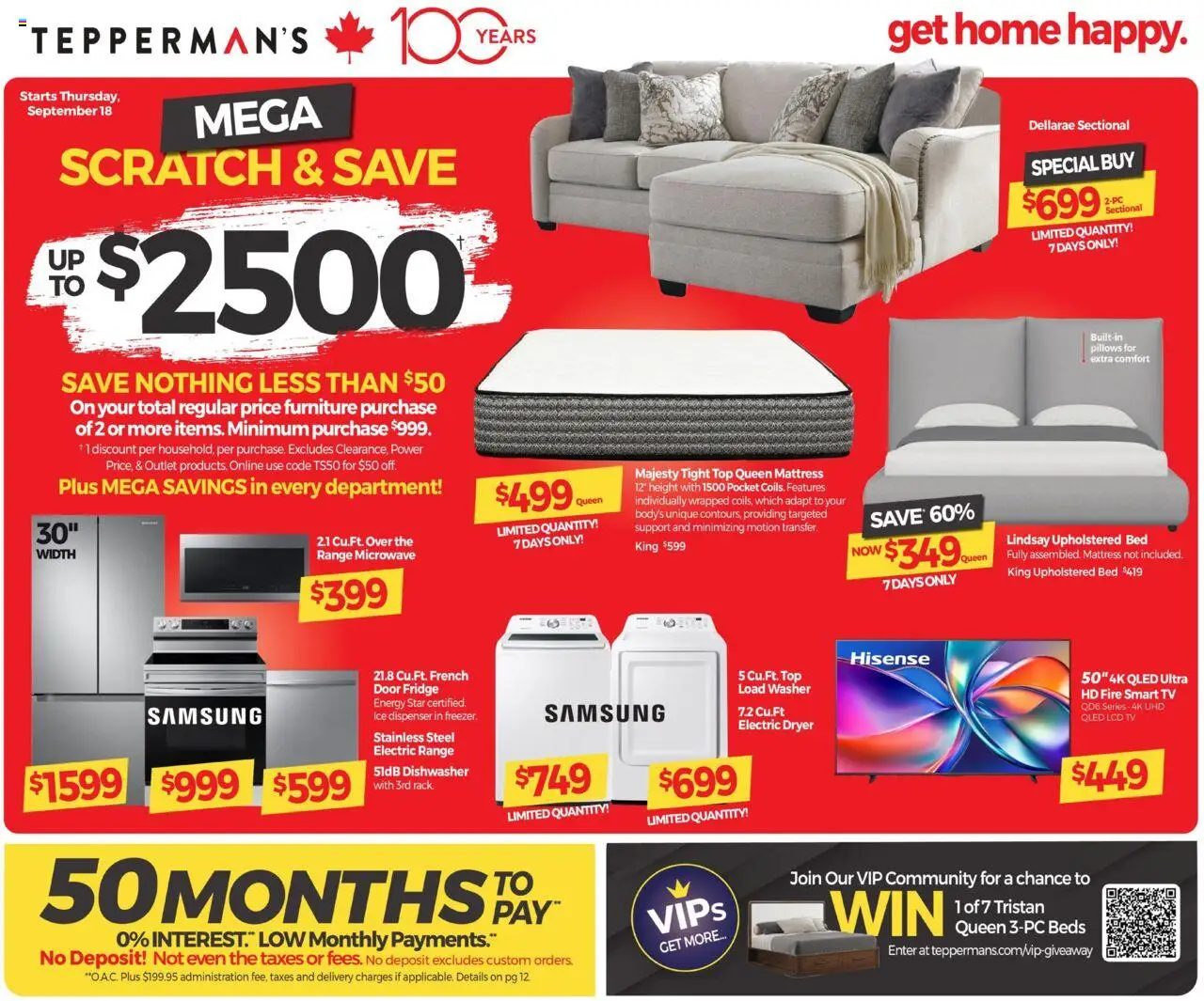 Tepperman's flyer valid from 18.09.2025 | Page: 2 | Products: Tv, Dryer, Bed, Mattress