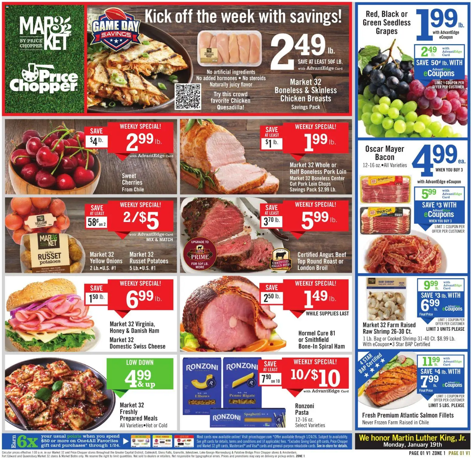 Price Chopper - Weekly Ad - valid from 18.01.2026 | Page: 1 | Products: Cheese, Ham, Beef, Grapes