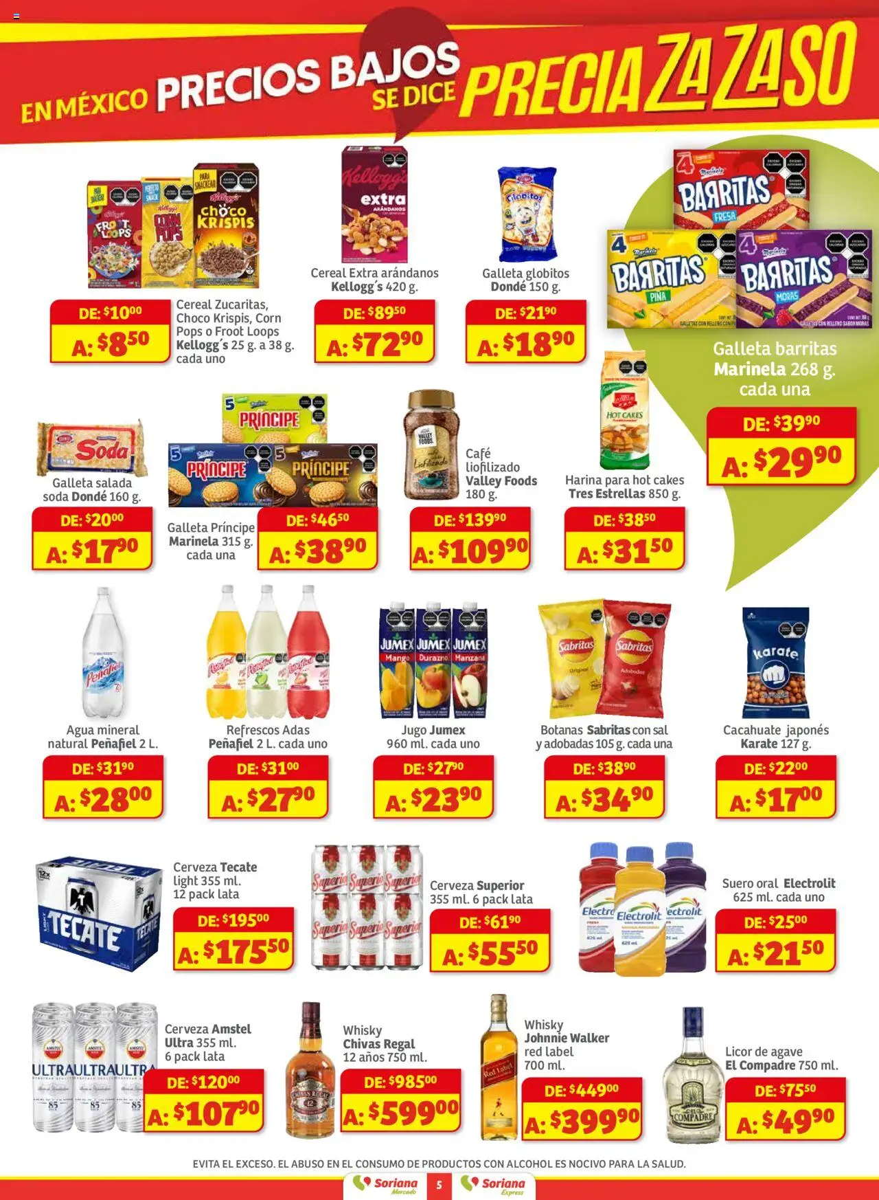 Nuevas ofertas de Soriana válidas en toda la República Mexicana desde el 28.08.2025. ¡Encuentra las mejores ofertas en Soriana - Pesito Valedor Mercado: Camp, Chia, Oax, Q. Roo, Tab, Yuc! | Página: 5 | Productos: Fresa, Mango, Café, Jugo