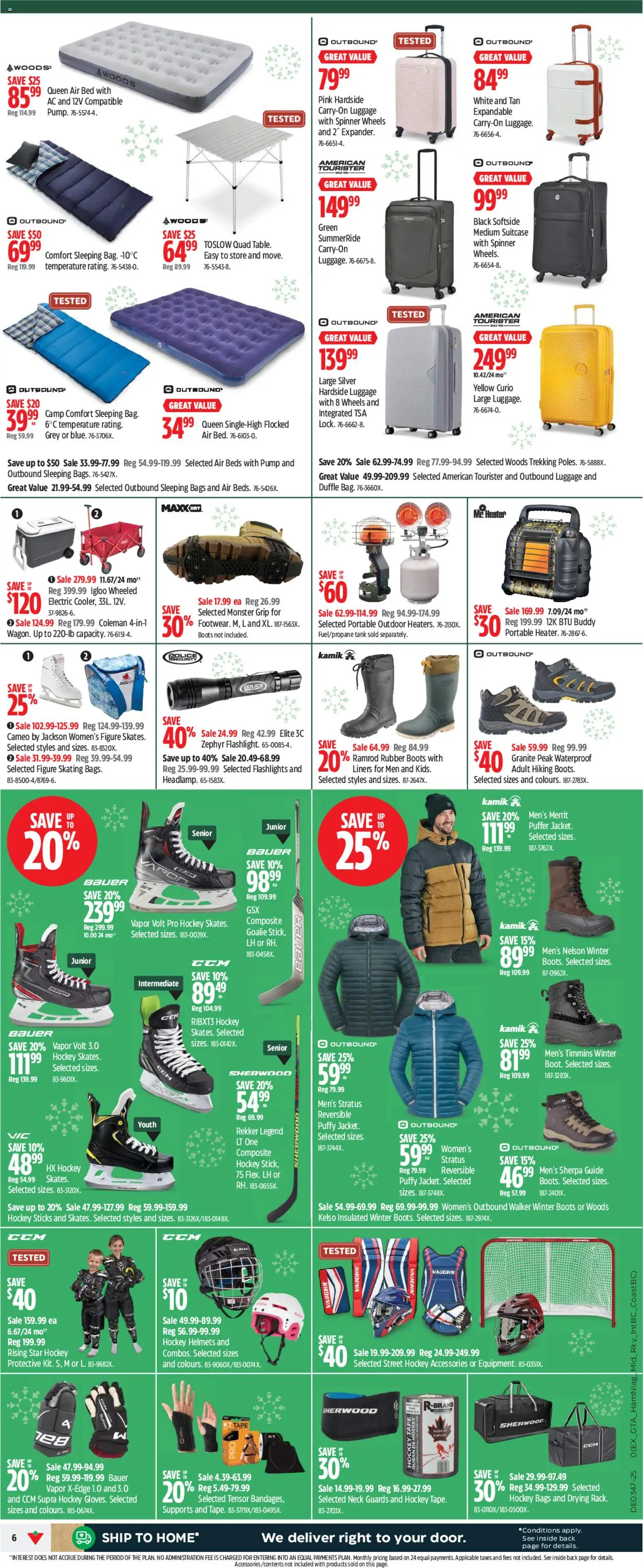 Canadian Tire flyer valid from 13.11.2025 | Page: 6 | Products: Boots, Luggage, Suitcase, Bed