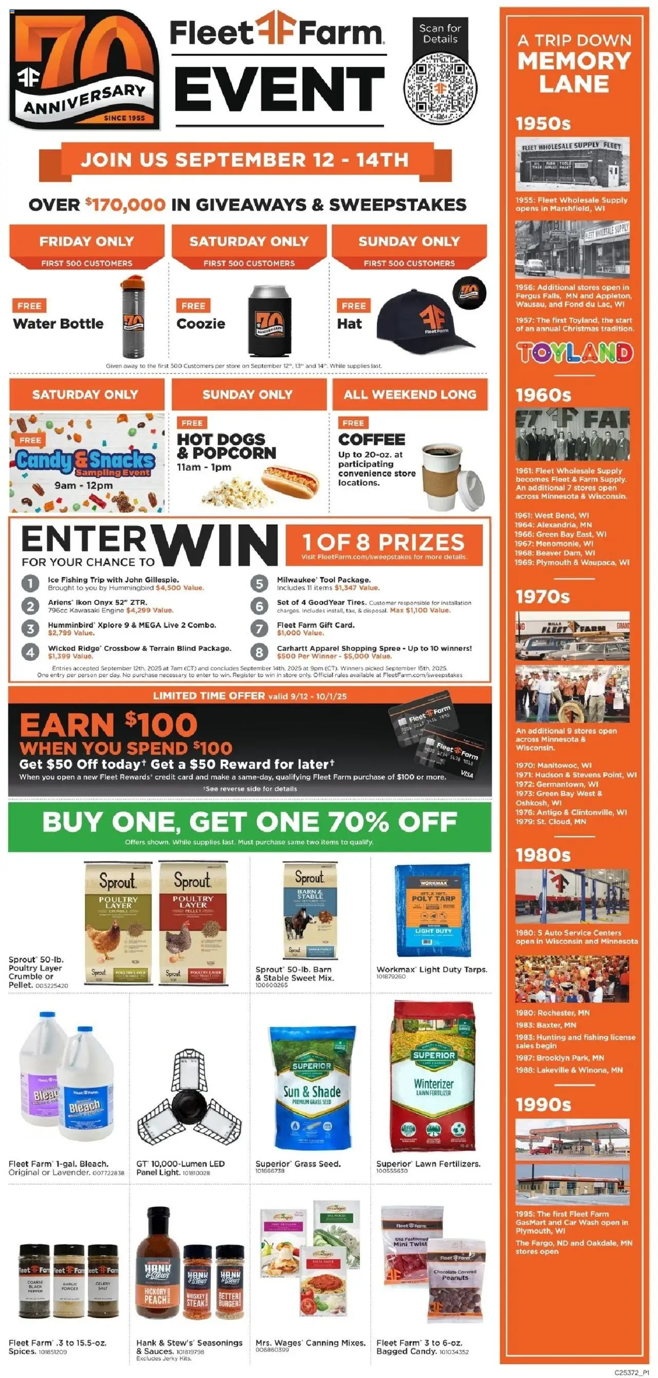 Mills Fleet Farm PREVIEW - 70th Anniversary - valid from 05.09.2025 | Page: 1 | Products: Powder, Pepper, Garlic, Hot Dogs