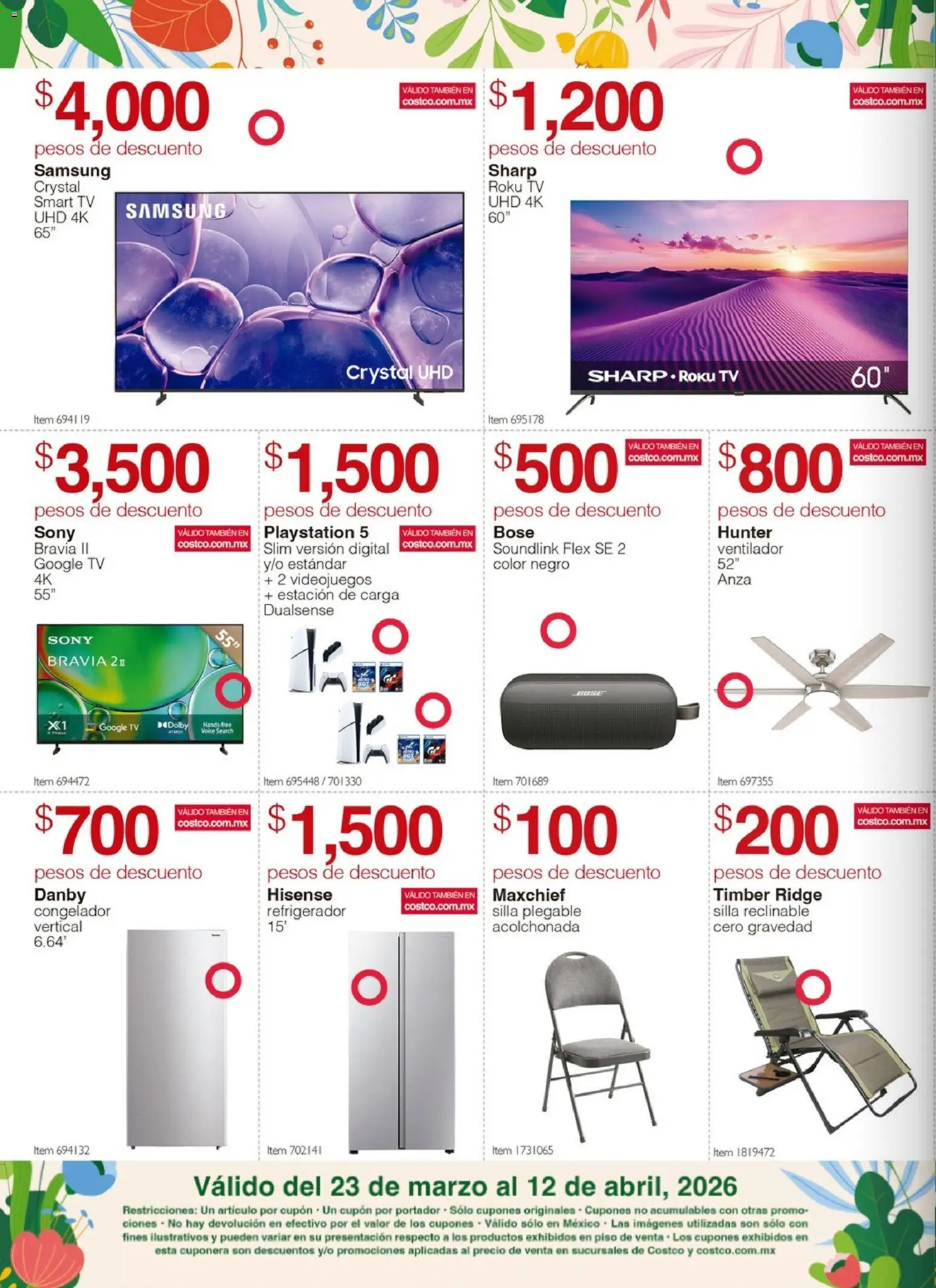 Nuevas ofertas de Costco válidas en toda la República Mexicana desde el 23.03.2026. ¡Encuentra las mejores ofertas en Costco catálogo Descuentos de Primavera! | Página: 2 | Productos: Refrigerador, Silla, Playstation, Silla reclinable