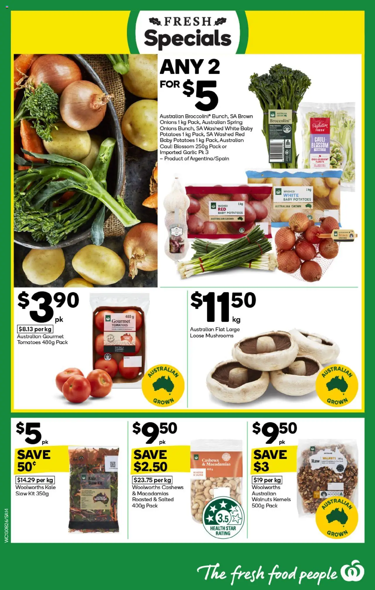 Woolworths catalogue - valid from 13.08.2025 | Page: 14 | Products: Kale, Tomatoes, Mushrooms, Onions