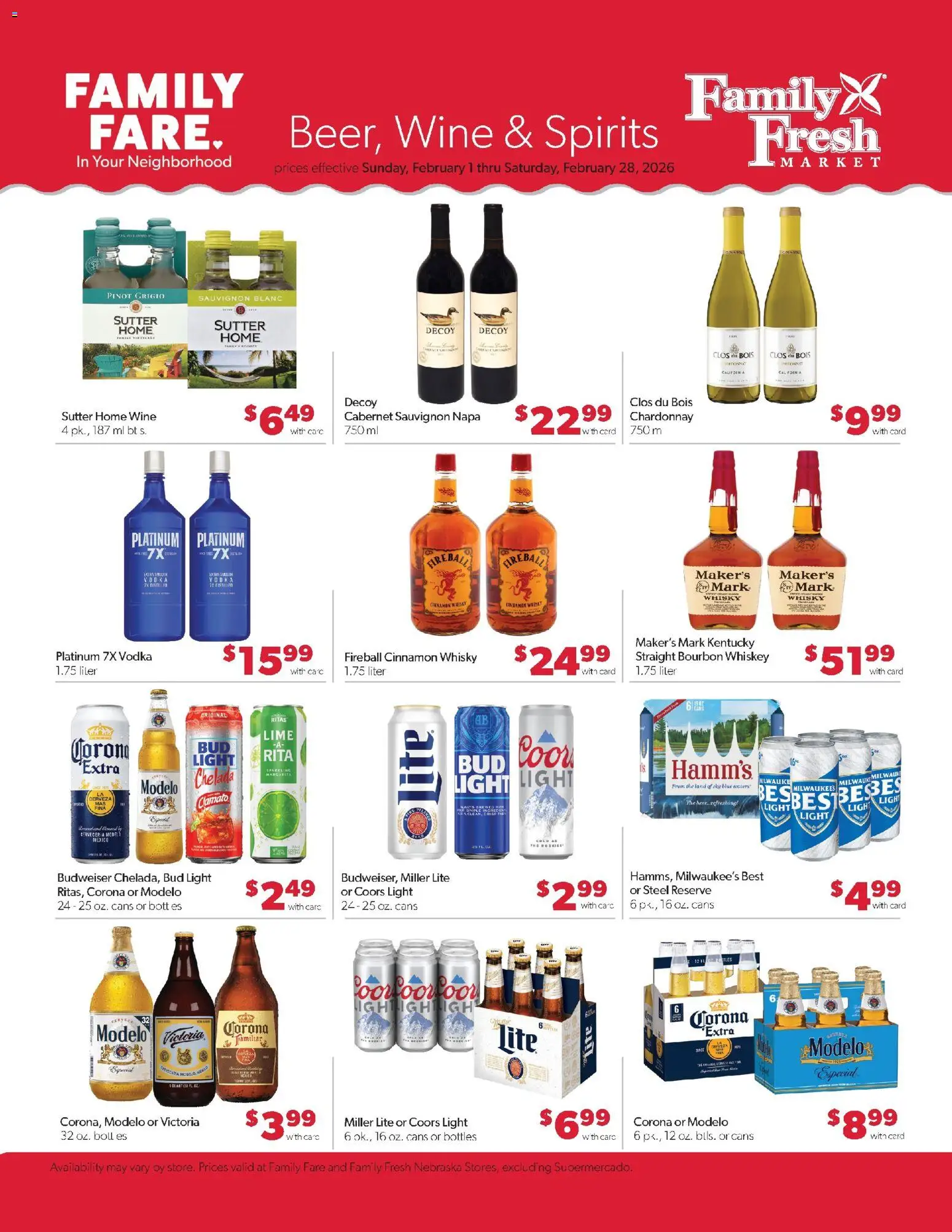 Family Fare Weekly Ad - NE - valid from 15.02.2026 | Page: 13 | Products: Wine, Beer, Bourbon, Vodka