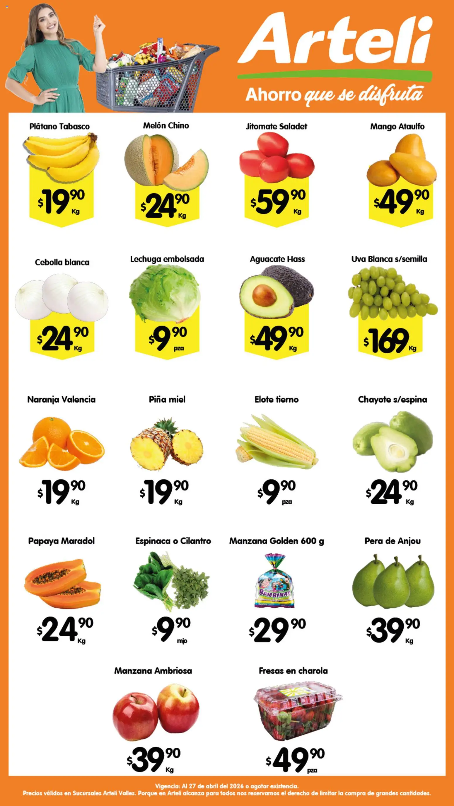 Nuevas ofertas de Arteli válidas en toda la República Mexicana desde el 25.04.2026. ¡Encuentra las mejores ofertas en Arteli folleto Ofertas Valles! | Página: 1 | Productos: Cebolla, Pera, Melón, Piña