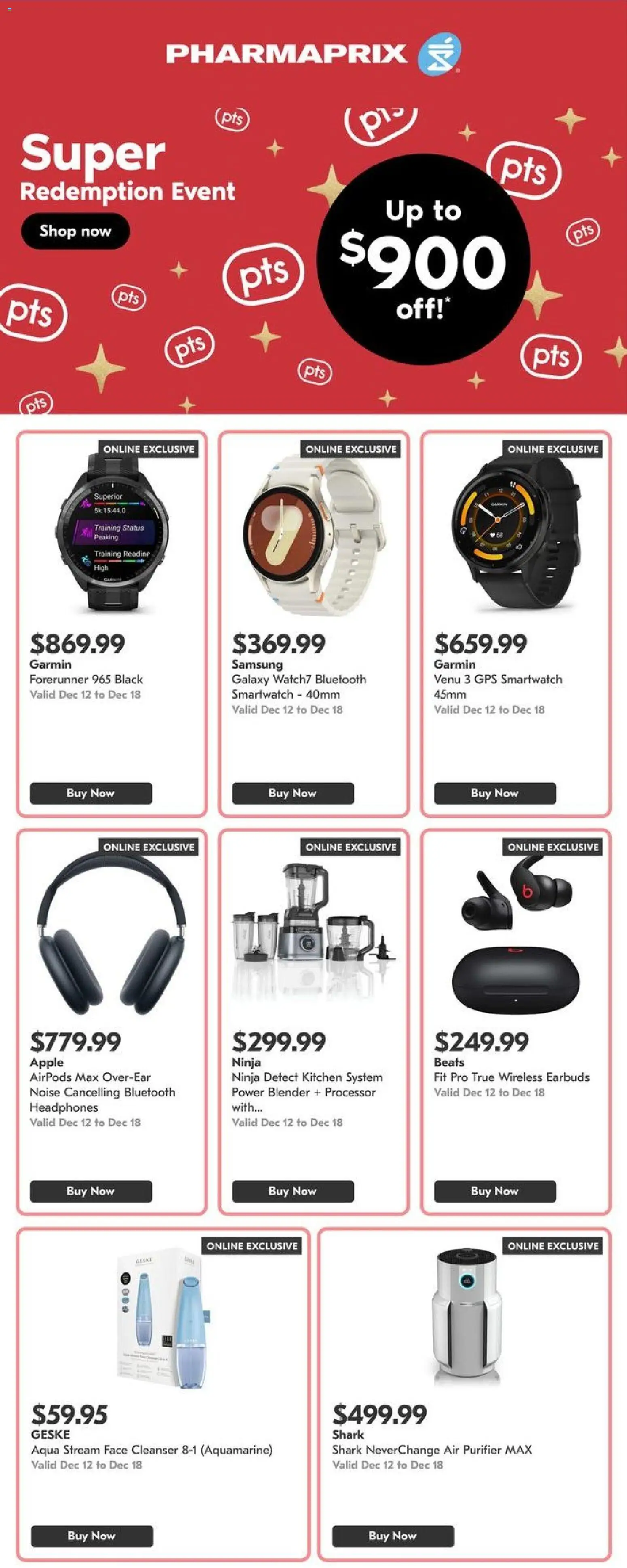 Pharmaprix flyer valid from 12.12.2025 | Page: 1 | Products: Headphones, Air purifier, Smartwatch