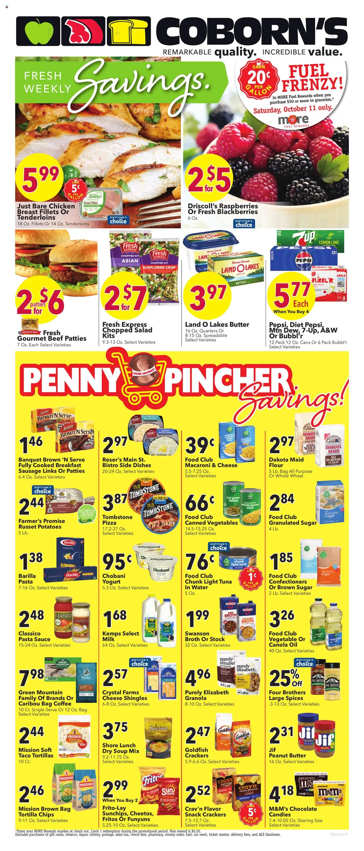 Coborn's Weekly Ad - valid from 08.10.2025 | Page: 1 | Products: Cheese, Pasta, Salad, Spices