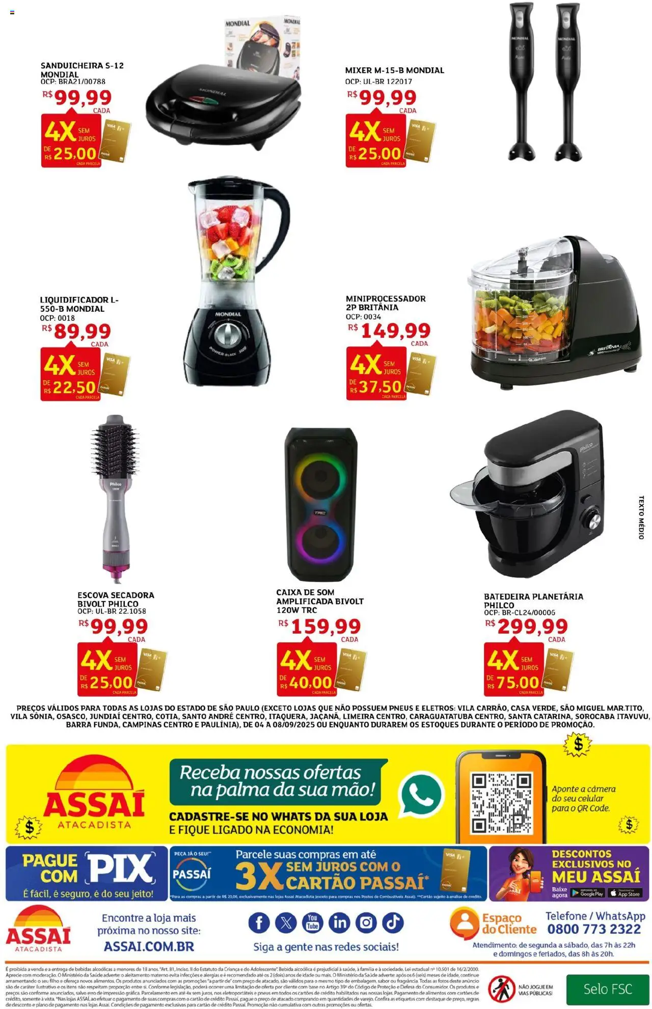 Assaí Atacadista Folheto - válido de 04.09.2025 | Página: 2 | Produtos: Sanduicheira, Escova secadora, Escova, Pneus
