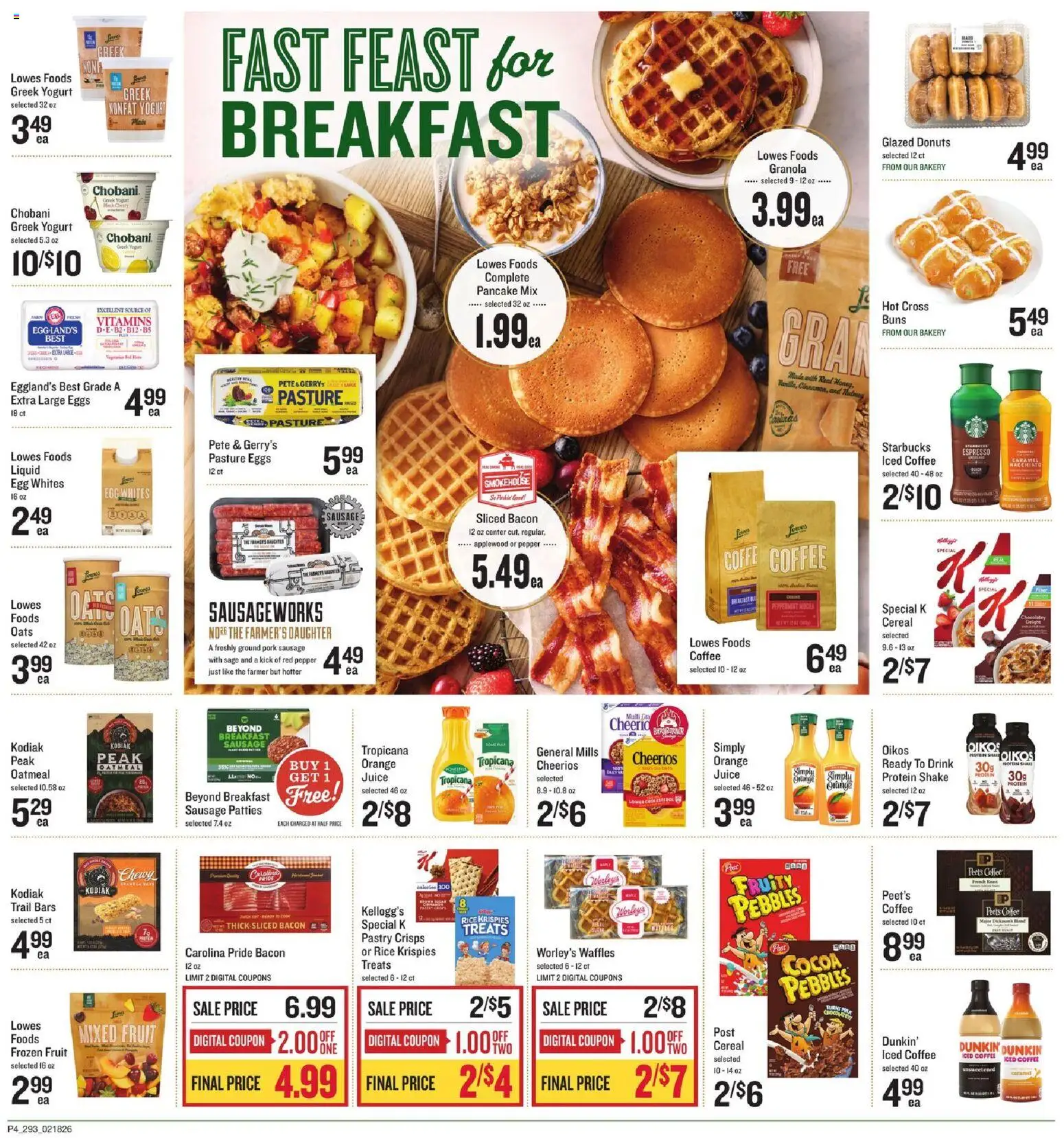 Lowes Foods Weekly Ad - SC - valid from 18.02.2026 | Page: 5 | Products: Yogurt, Eggs, Coffee, Pork
