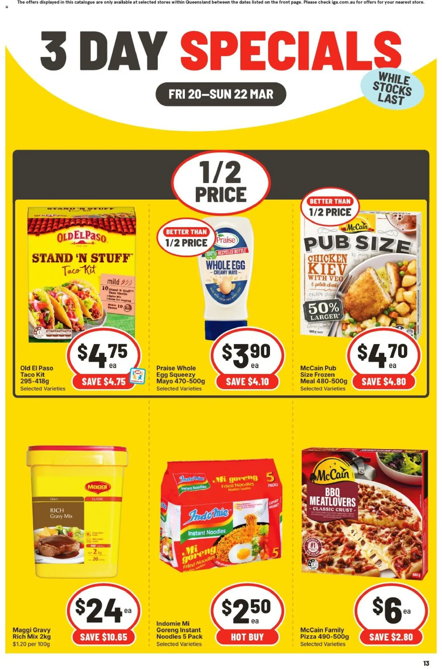 IGA catalogue - valid from 20.03.2026 | Page: 3 | Products: Pizza, Chicken, Noodles