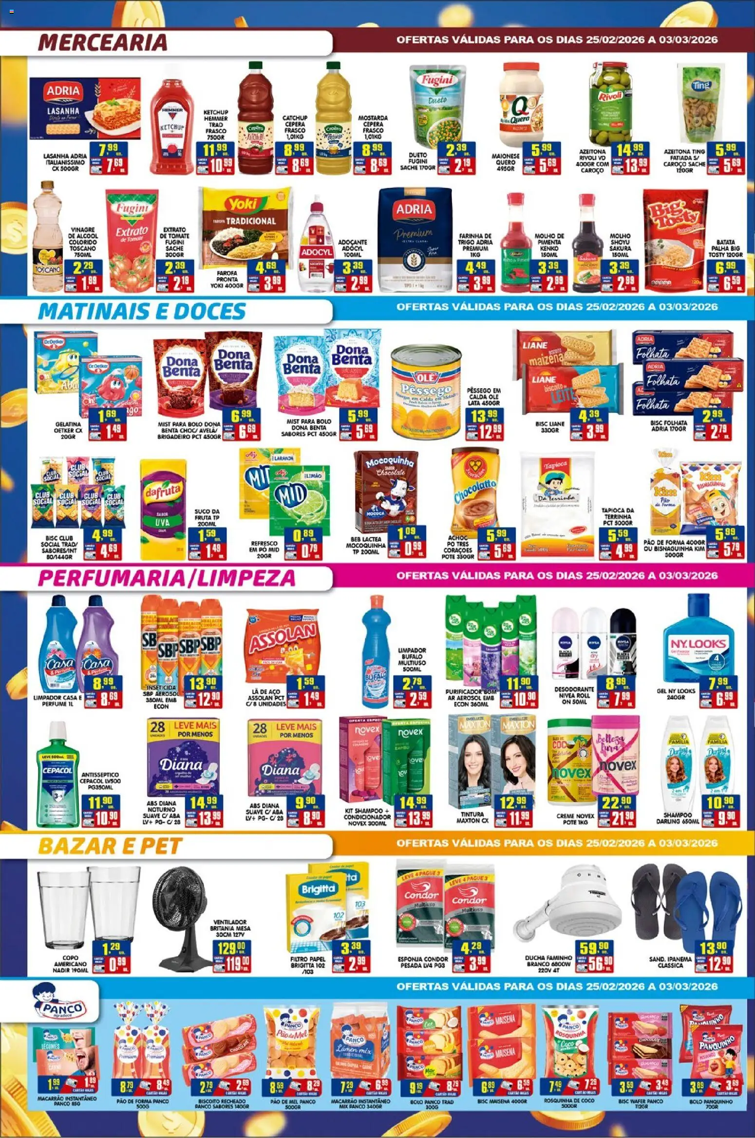 Higa's Supermercado Folheto - válido de 25.02.2026 | Página: 2 | Produtos: Pão, Macarrão instantâneo, Farofa, Gelatina
