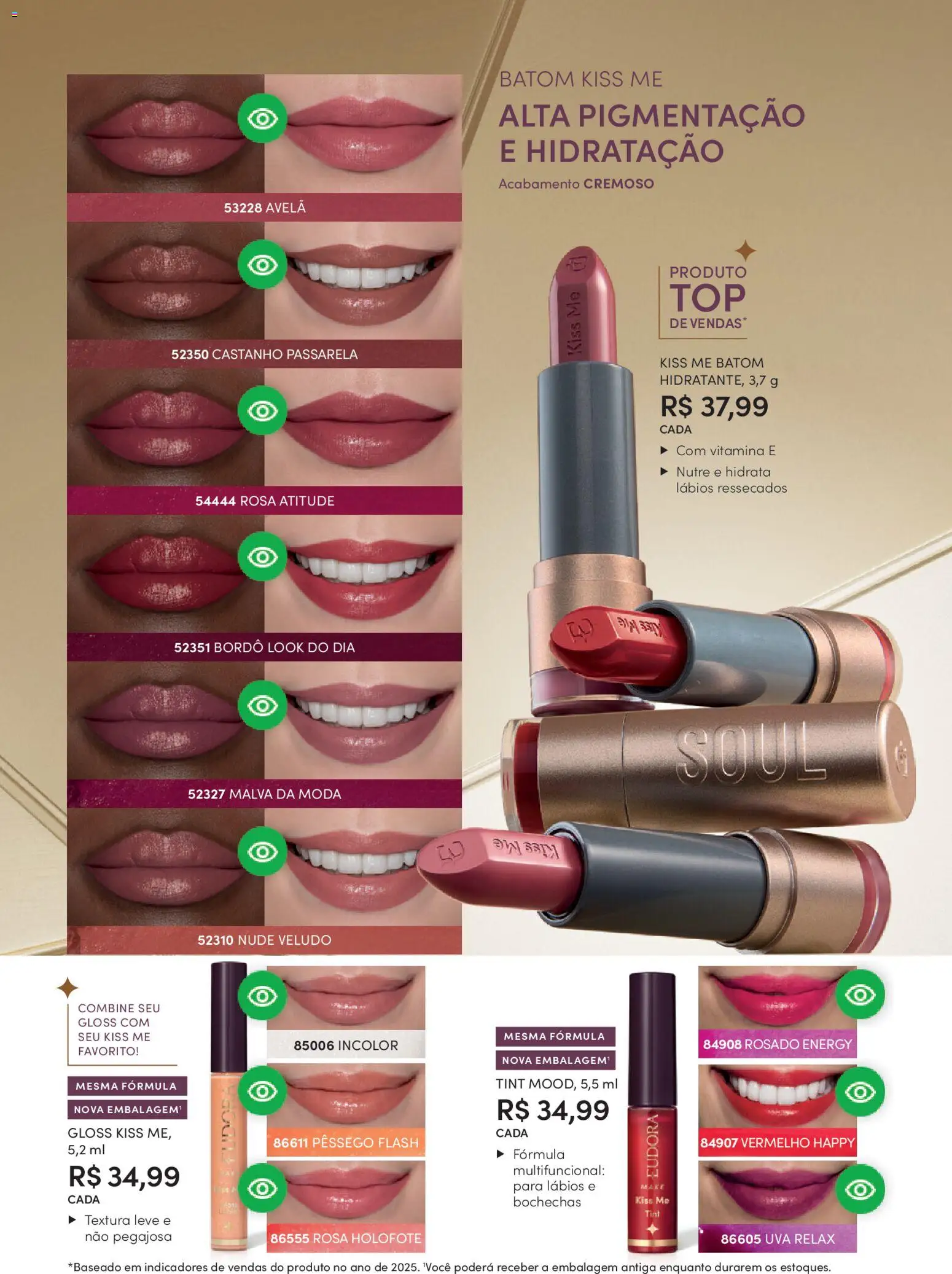 Eudora Folheto - válido de 19.02.2026 | Página: 50 | Produtos: Pêssego, Batom, Multifuncional, Avelã