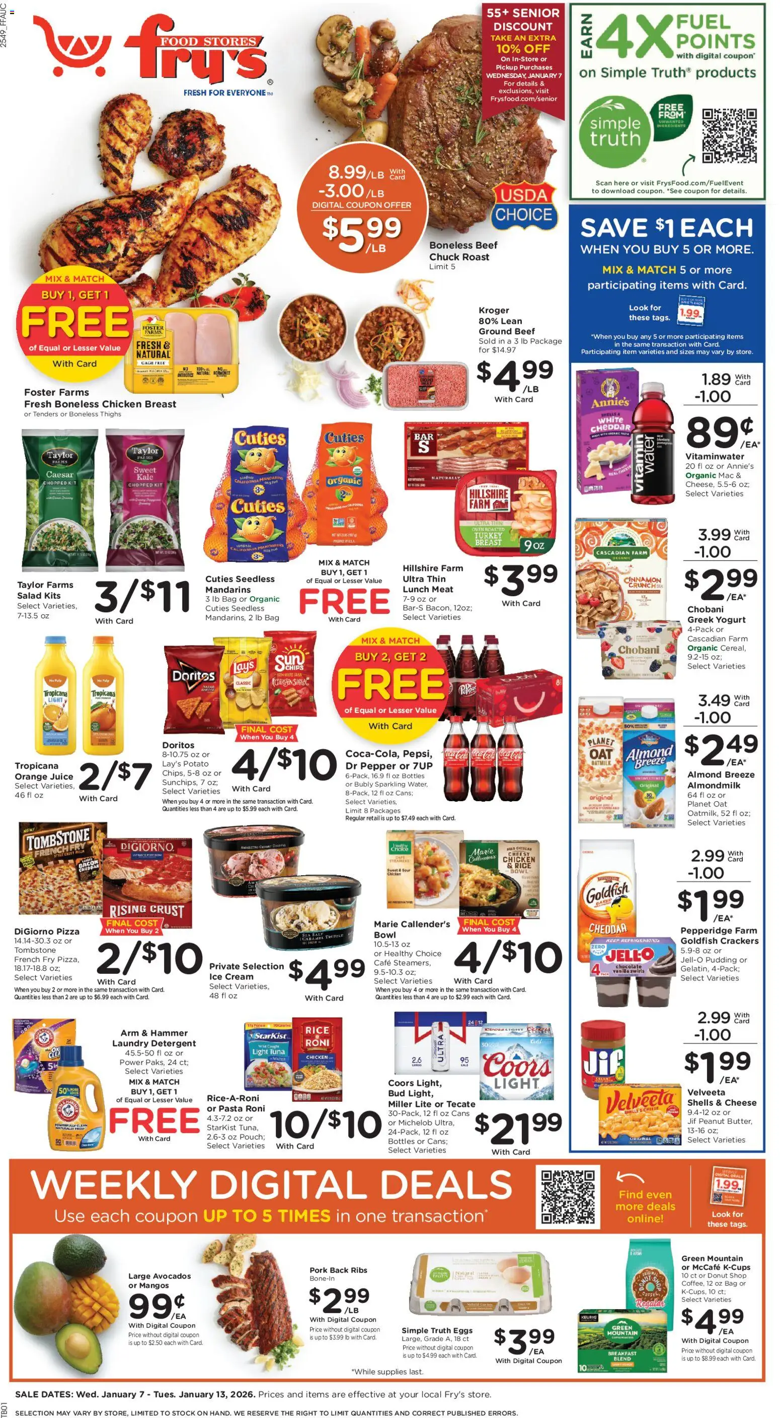 Fry's Food Weekly Ad - valid from 07.01.2026 | Page: 1 | Products: Mandarins, Eggs, Pizza, Rice